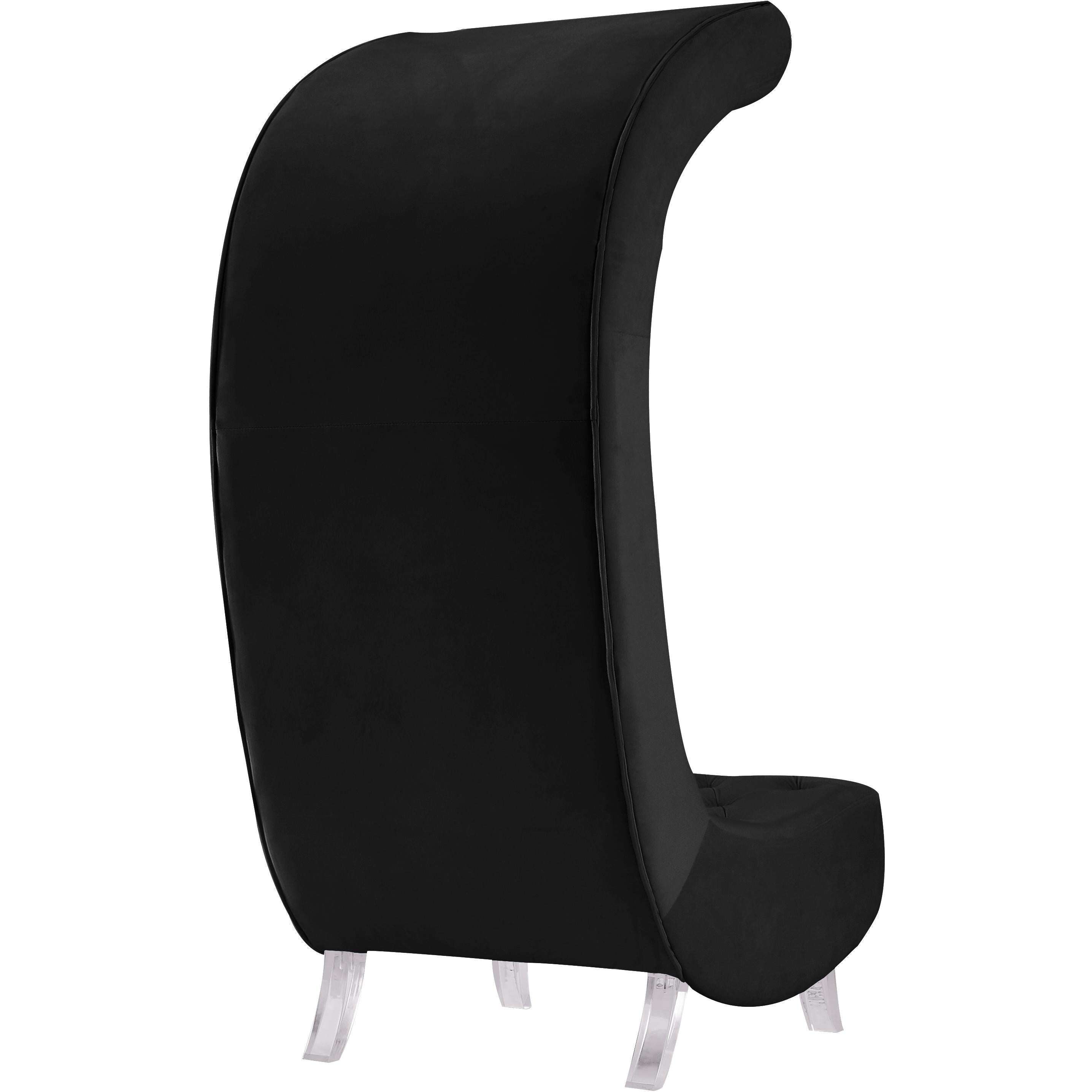 Meridian Crescent Black Velvet Accent Chair