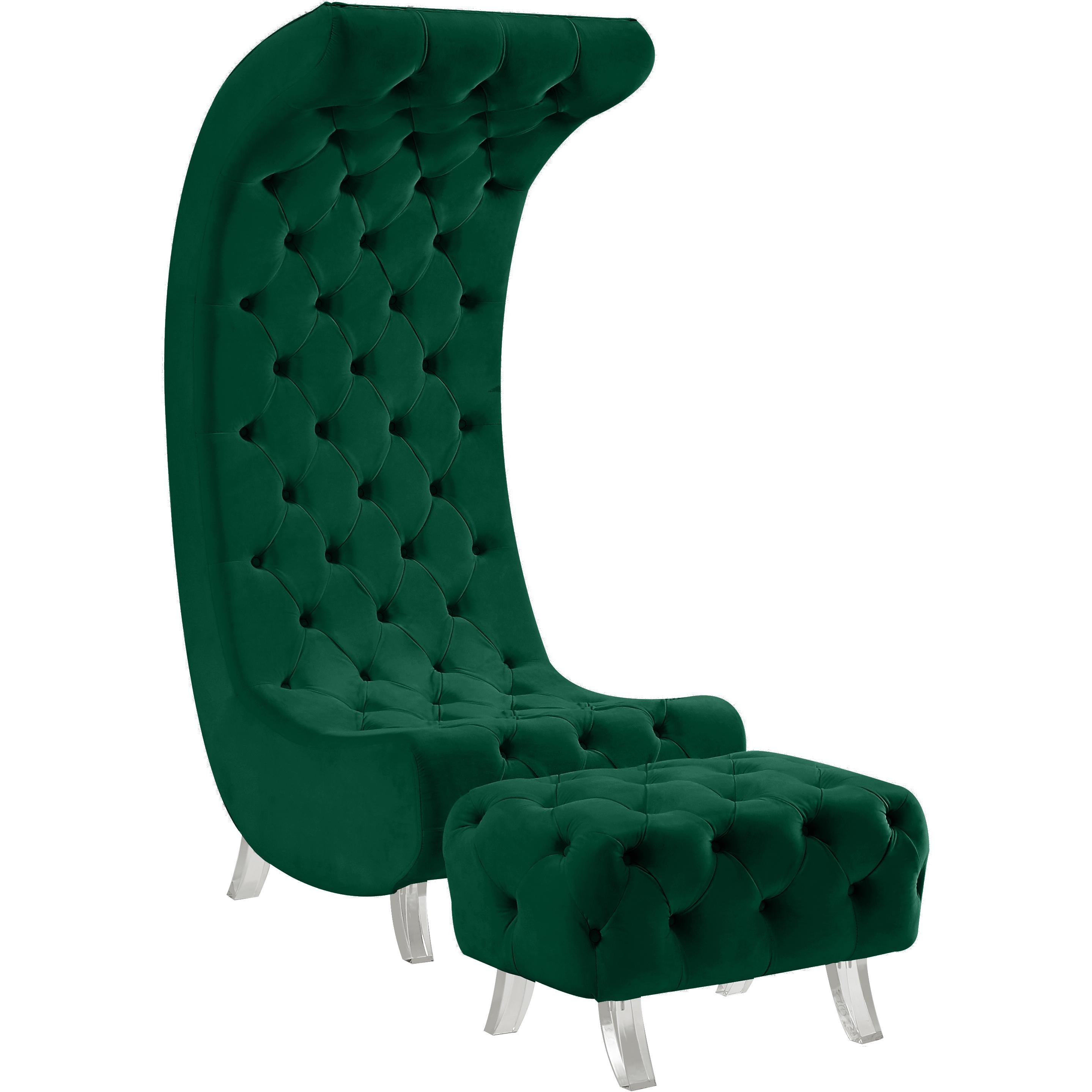 Meridian Crescent Green Velvet Accent Chair