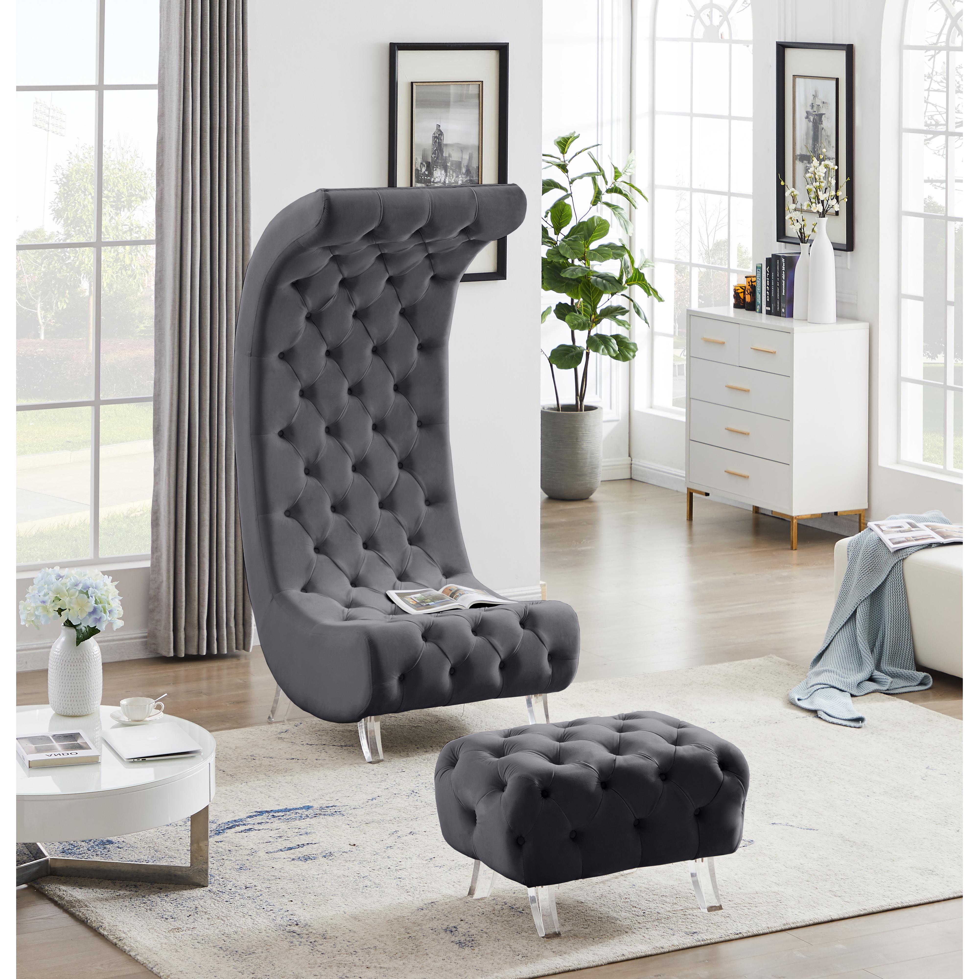 Meridian Crescent Grey Velvet Accent Chair