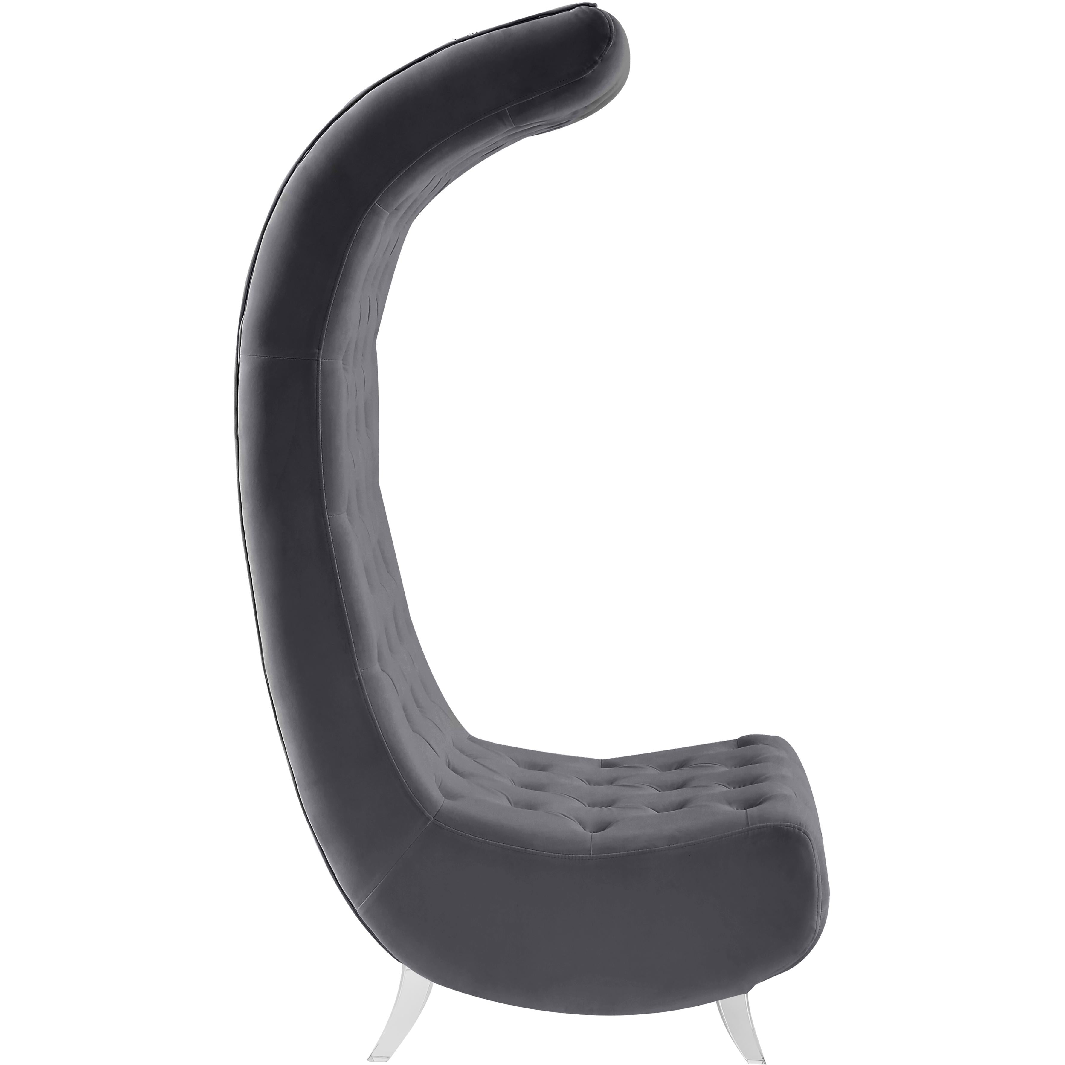 Meridian Crescent Grey Velvet Accent Chair