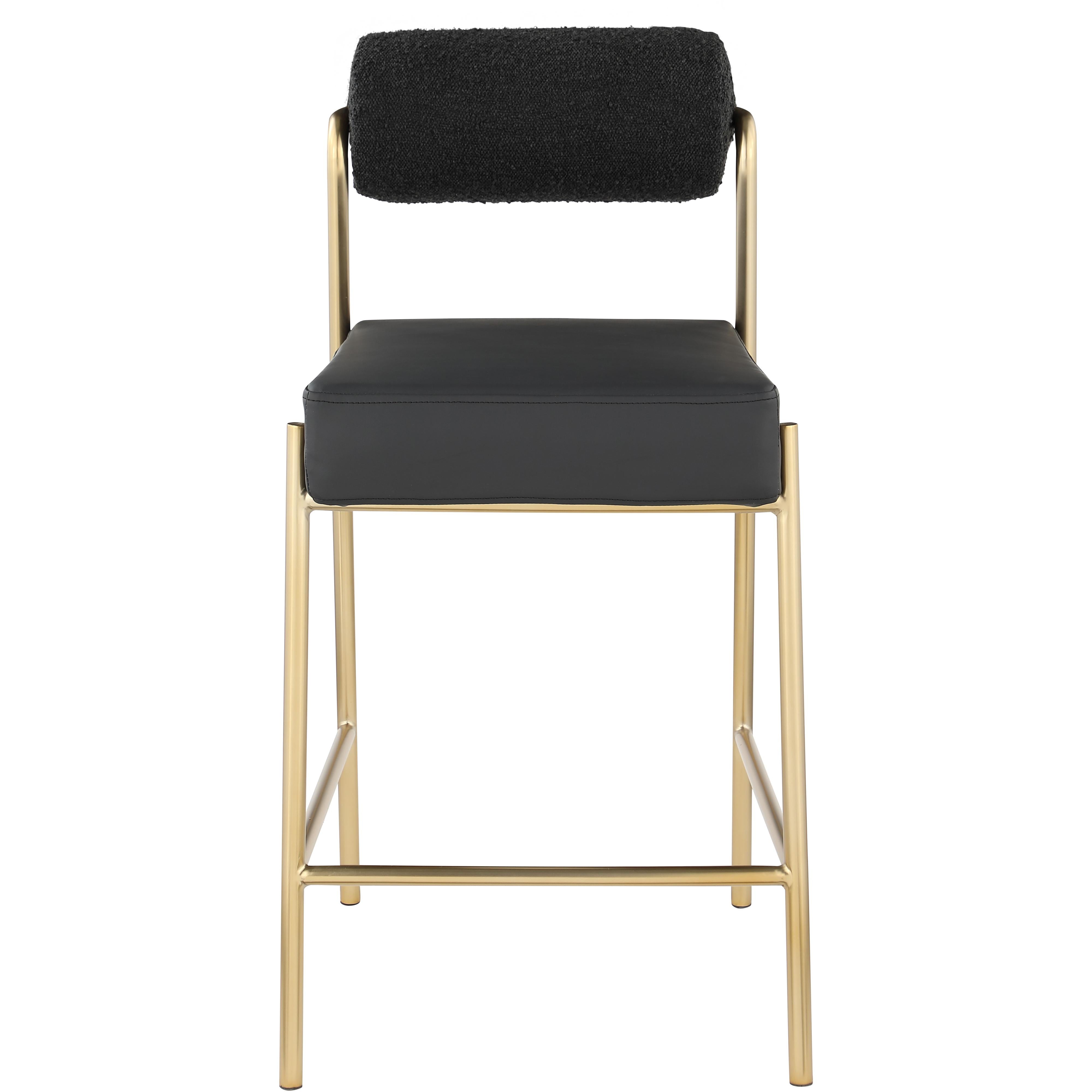 Meridian Carly Black Vegan Leather Seat / Boucle Fabric Back Counter Stool