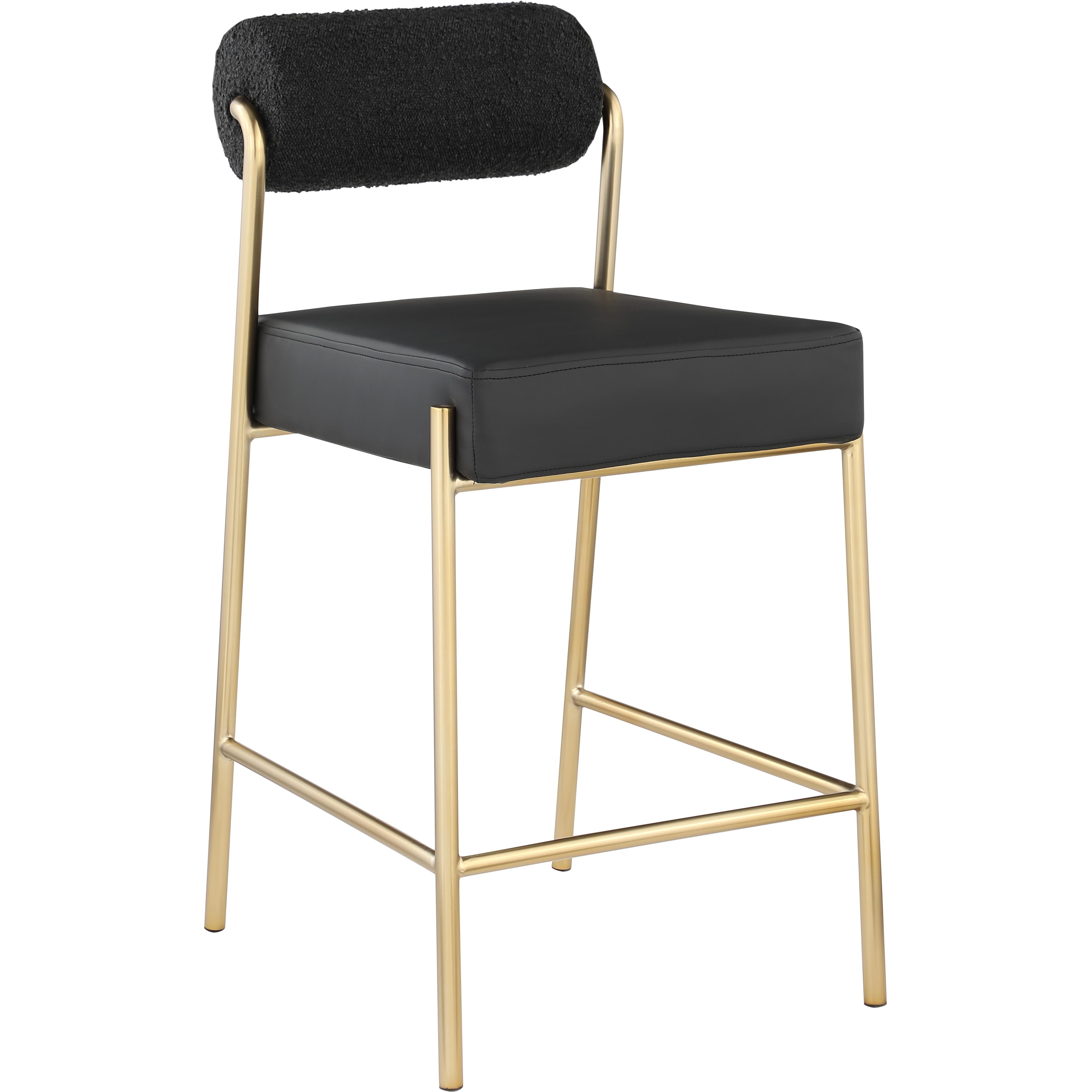 Meridian Carly Black Vegan Leather Seat / Boucle Fabric Back Counter Stool