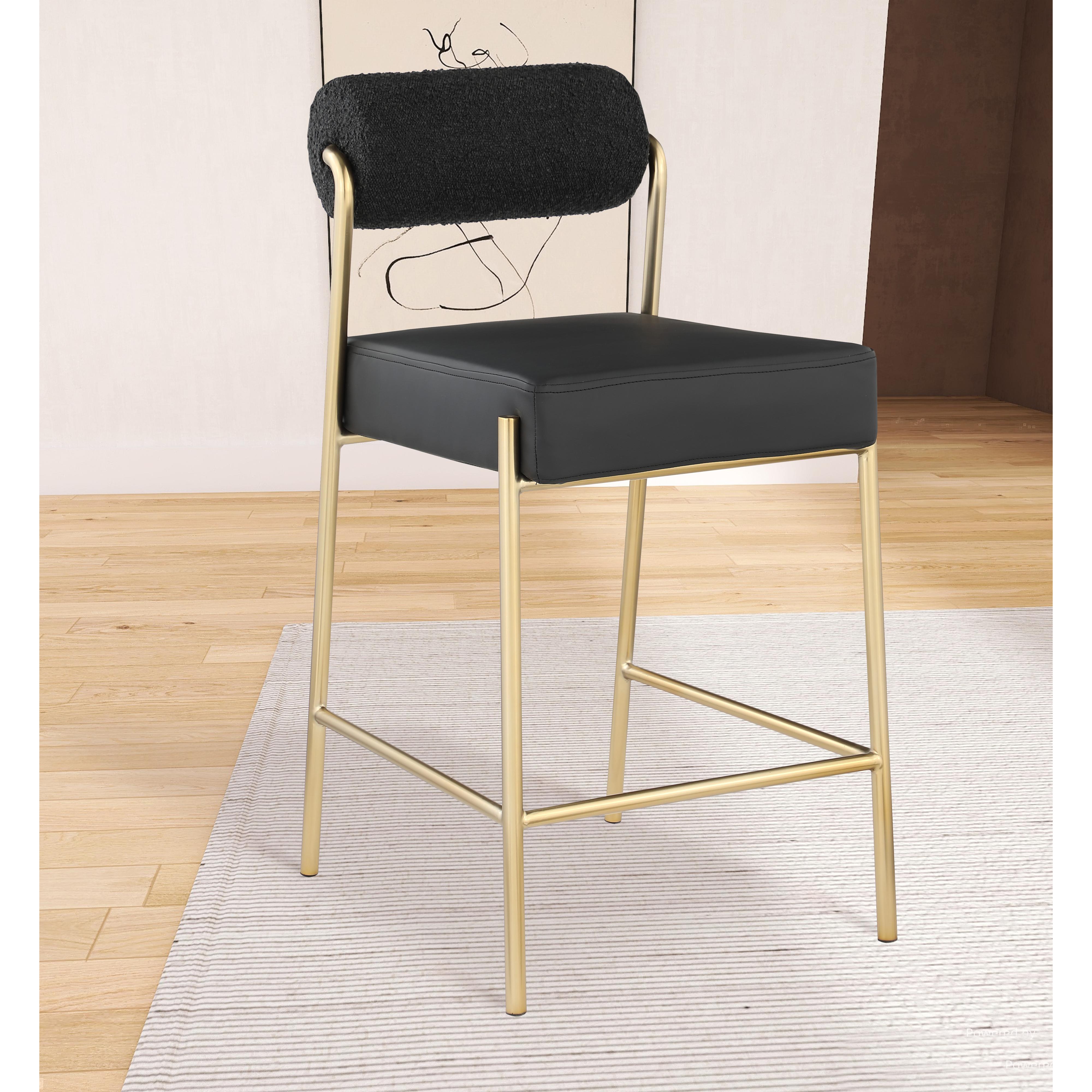 Meridian Carly Black Vegan Leather Seat / Boucle Fabric Back Counter Stool