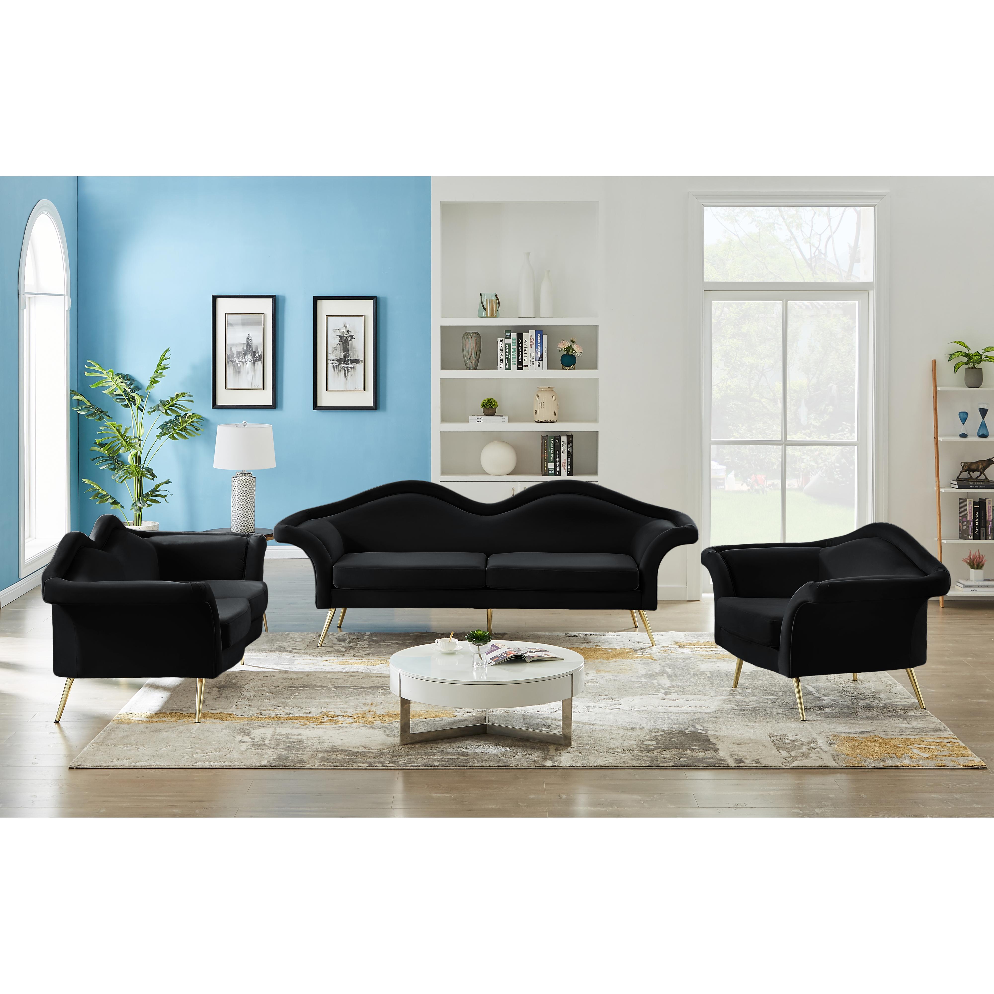 Meridian Lips Black Velvet Chair
