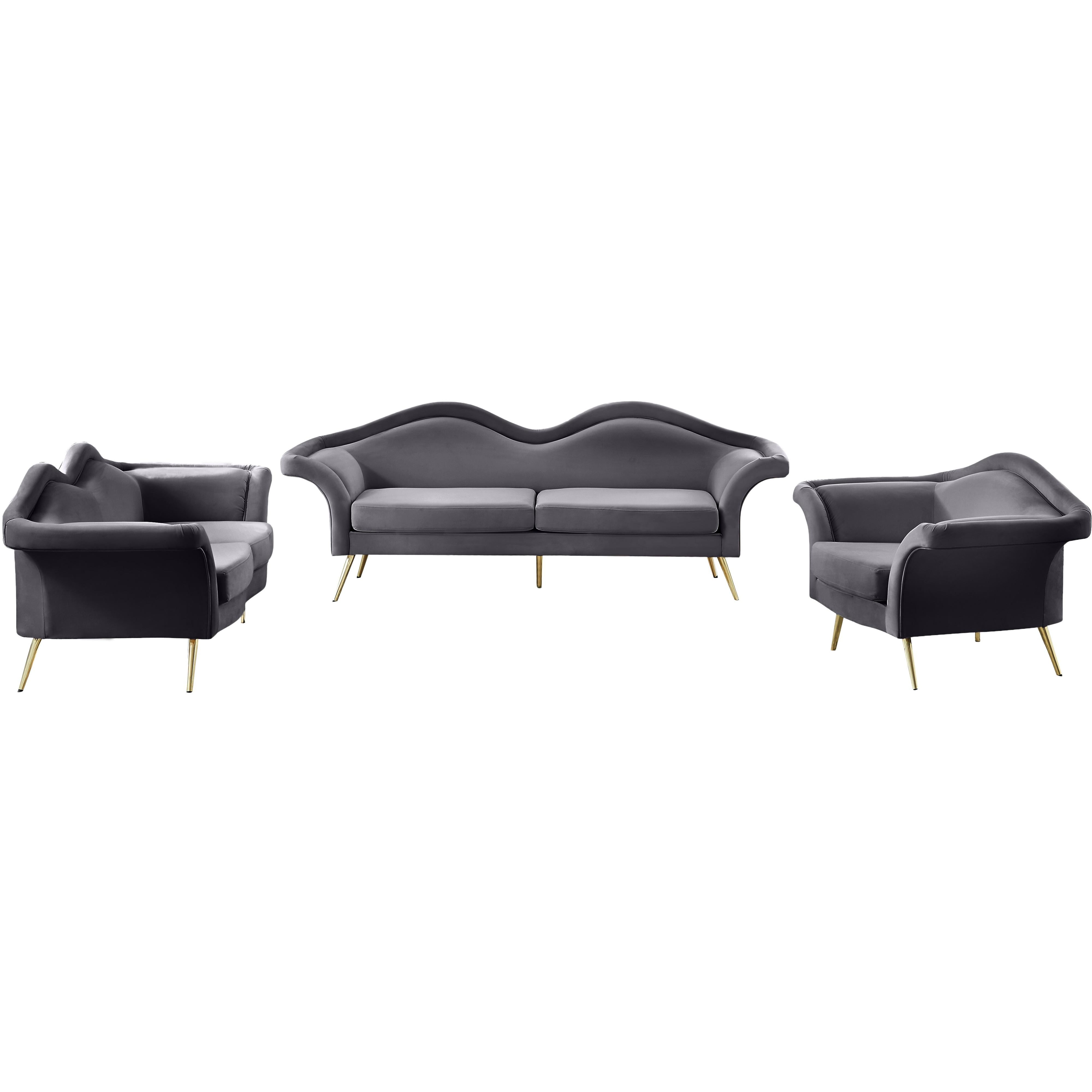 Meridian Lips Grey Velvet Chair