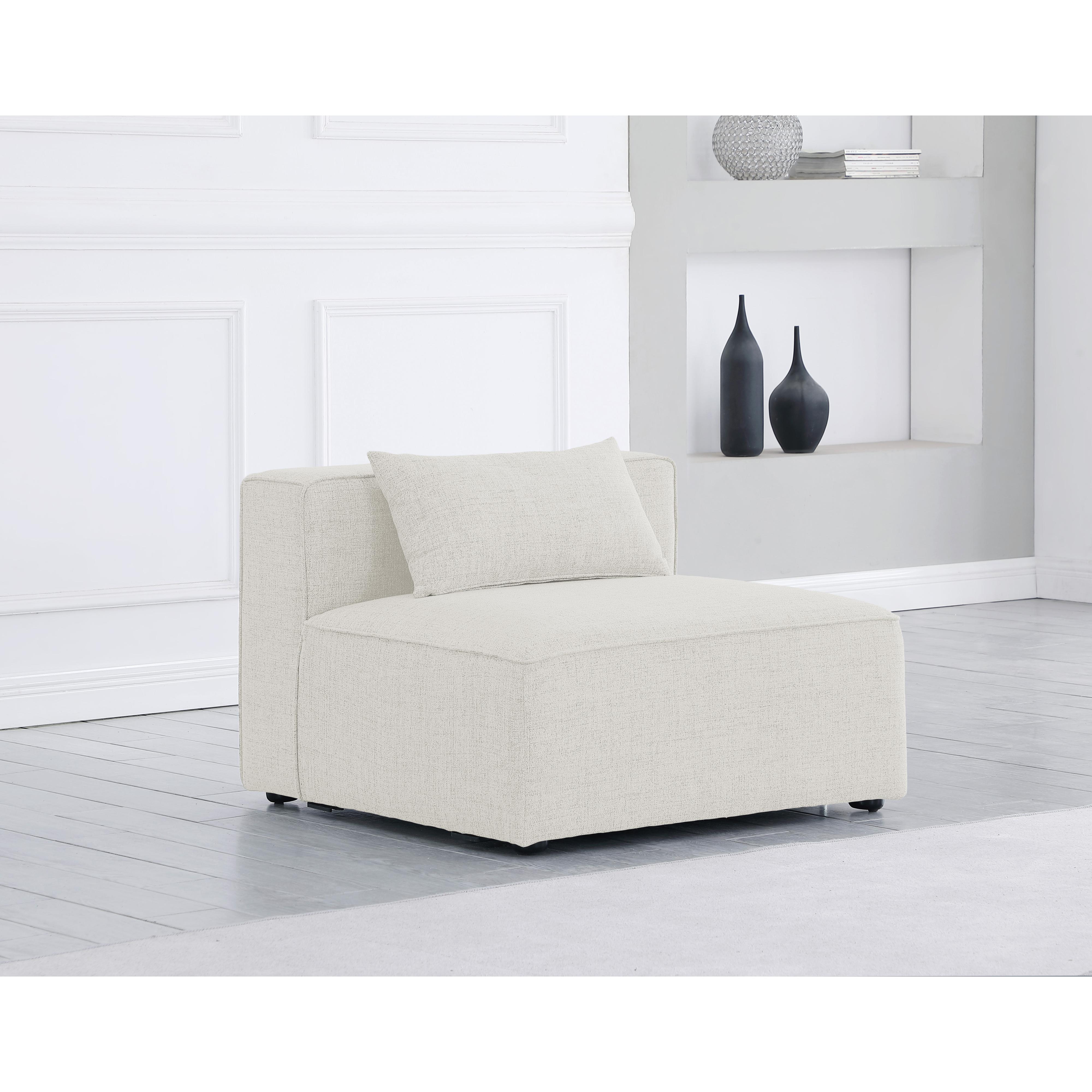 Meridian Cube Cream Durable Linen Textured Armless Chair
