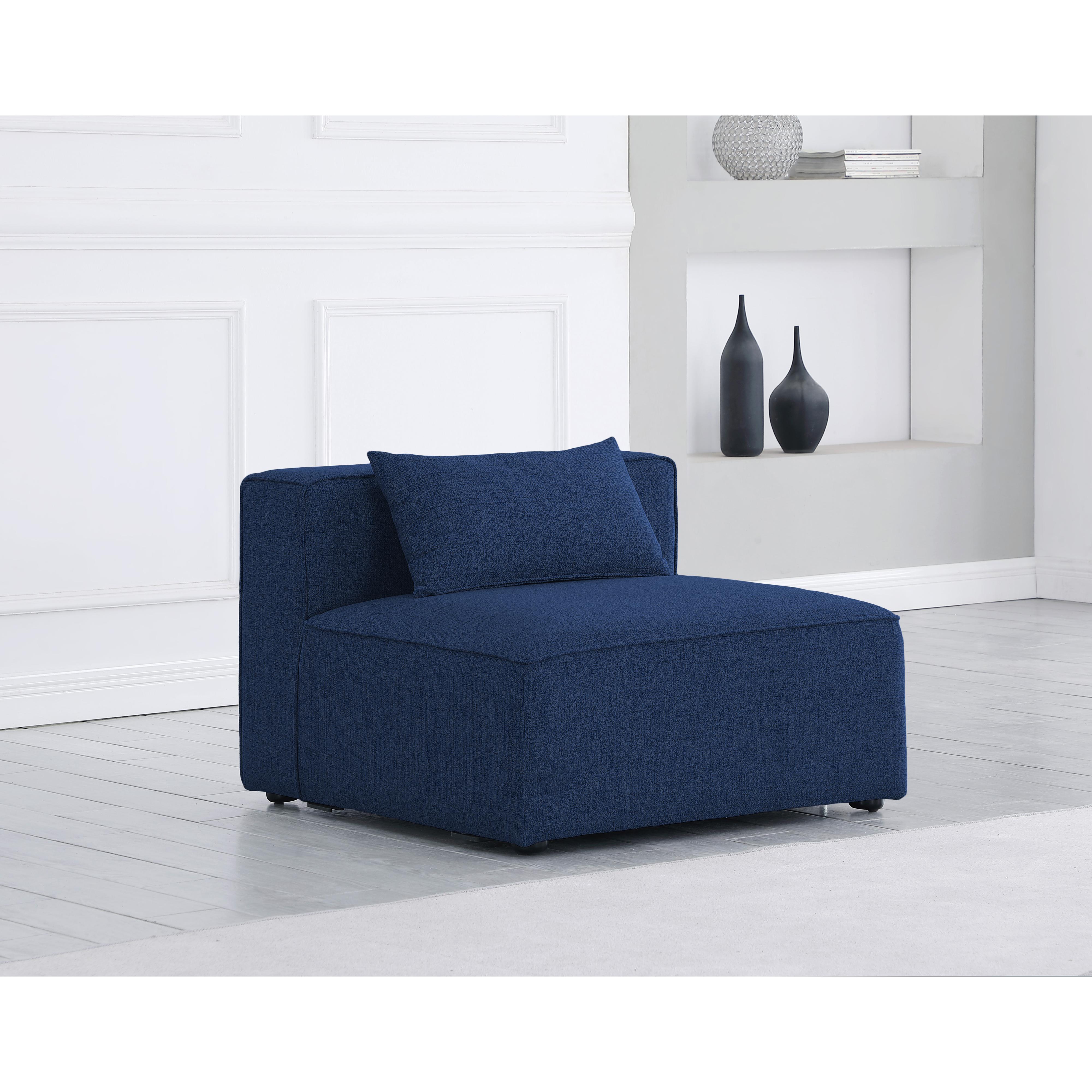 Meridian Cube Navy Durable Linen Textured Armless Chair