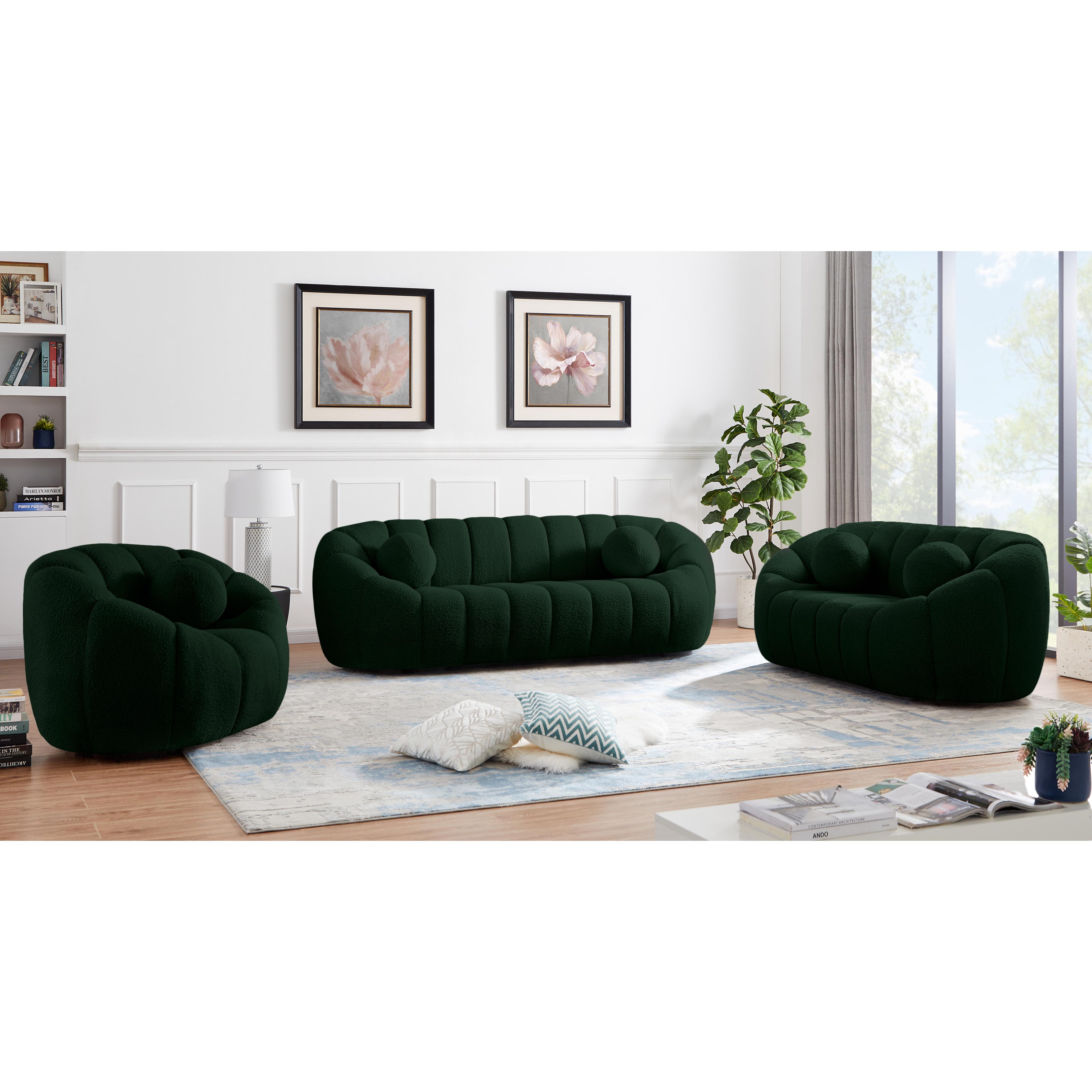 Meridian Elijah Green Boucle Fabric Chair