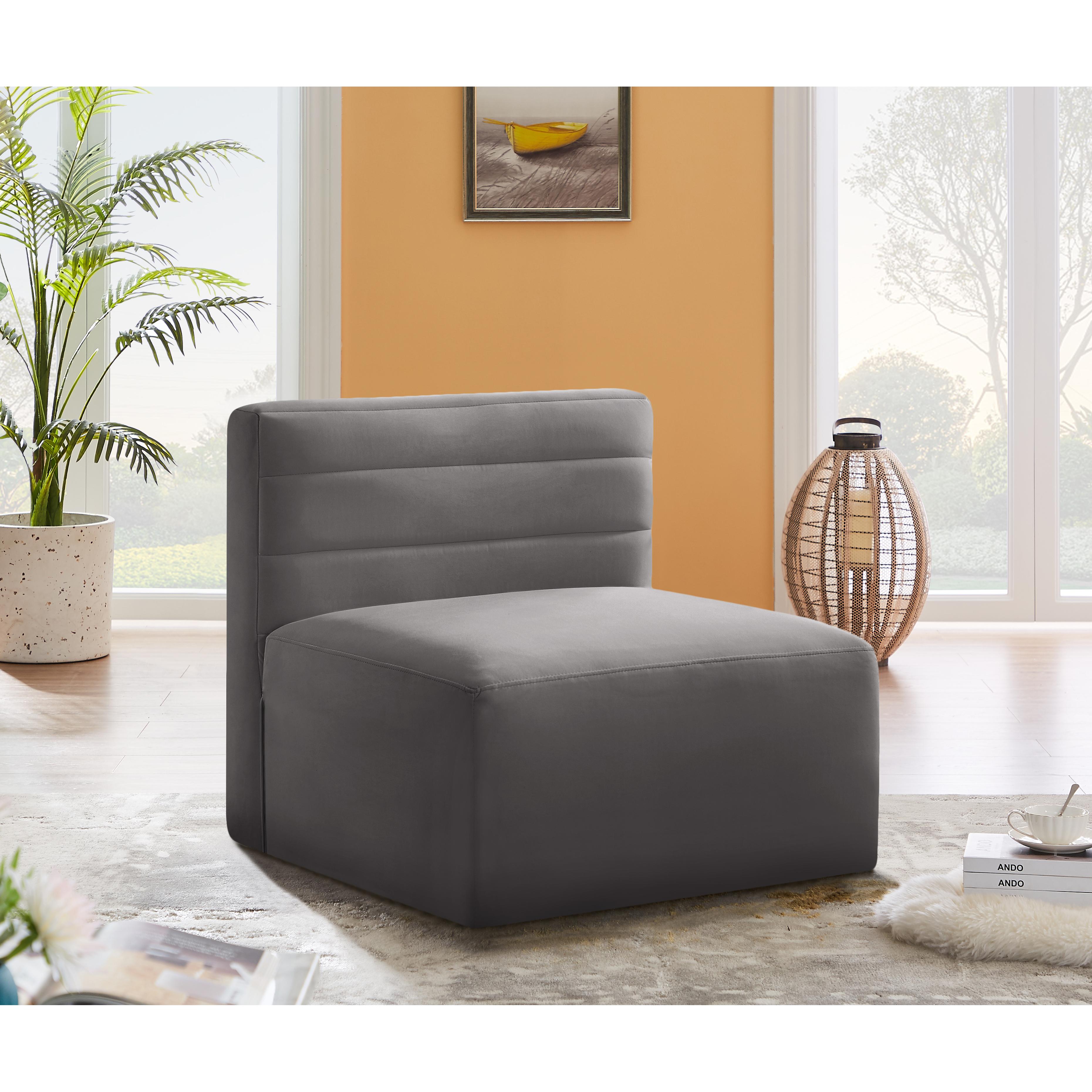 Meridian Quincy Grey Velvet Modular Armless Chair