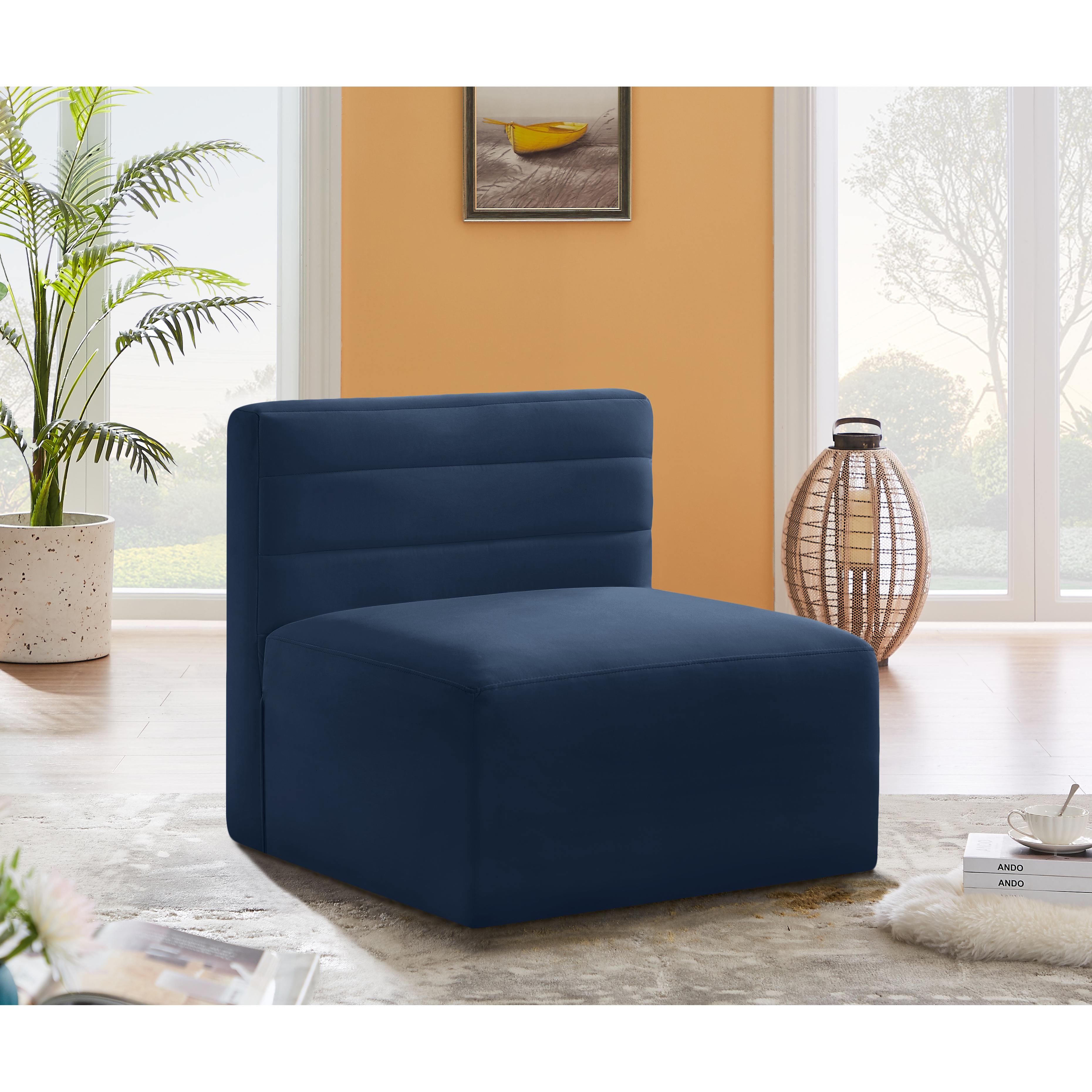 Meridian Quincy Navy Velvet Modular Armless Chair