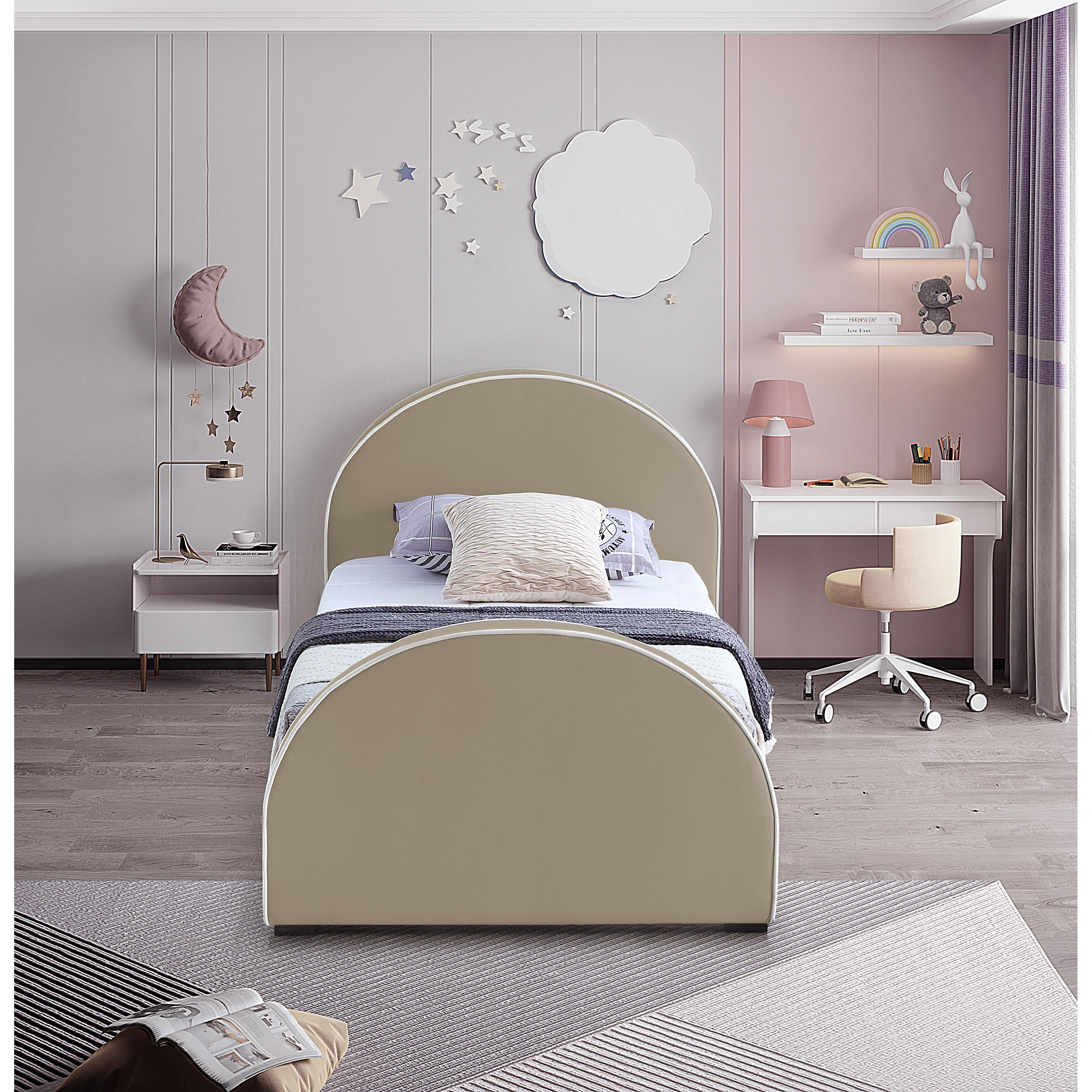 Meridian Brody Beige Velvet Twin Bed