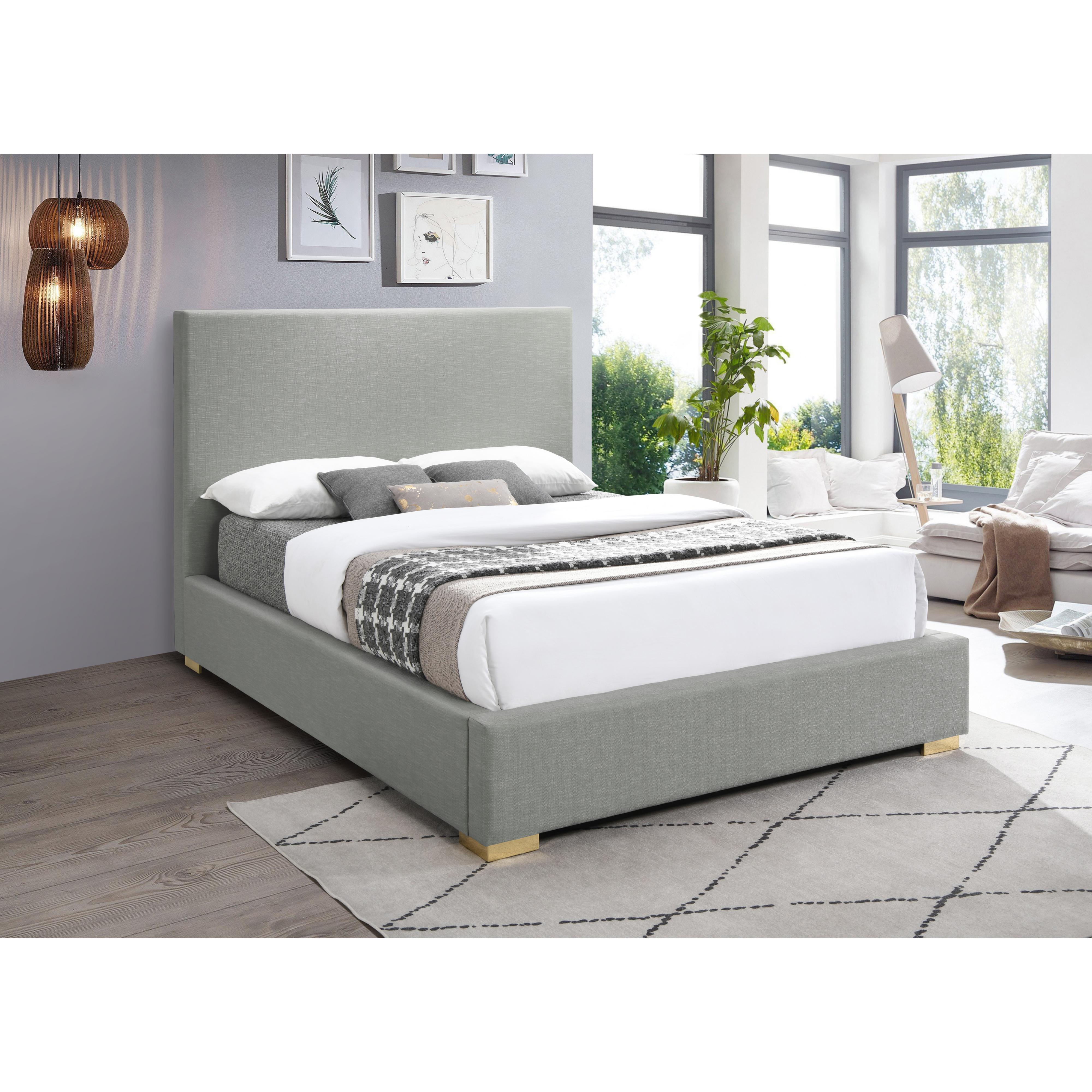 Meridian Crosby Grey Linen Textured Fabric King Bed