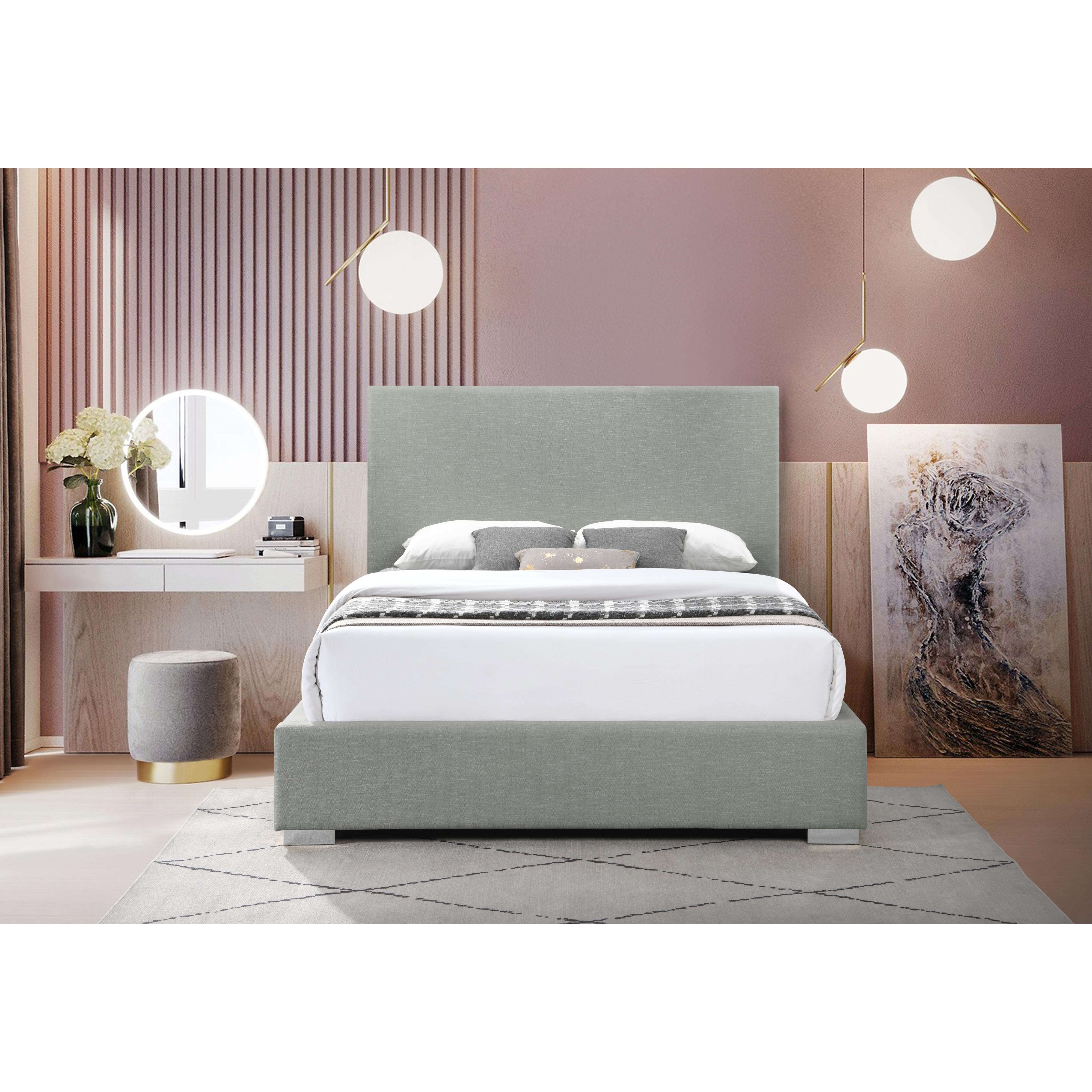 Meridian Crosby Grey Linen Textured Fabric King Bed