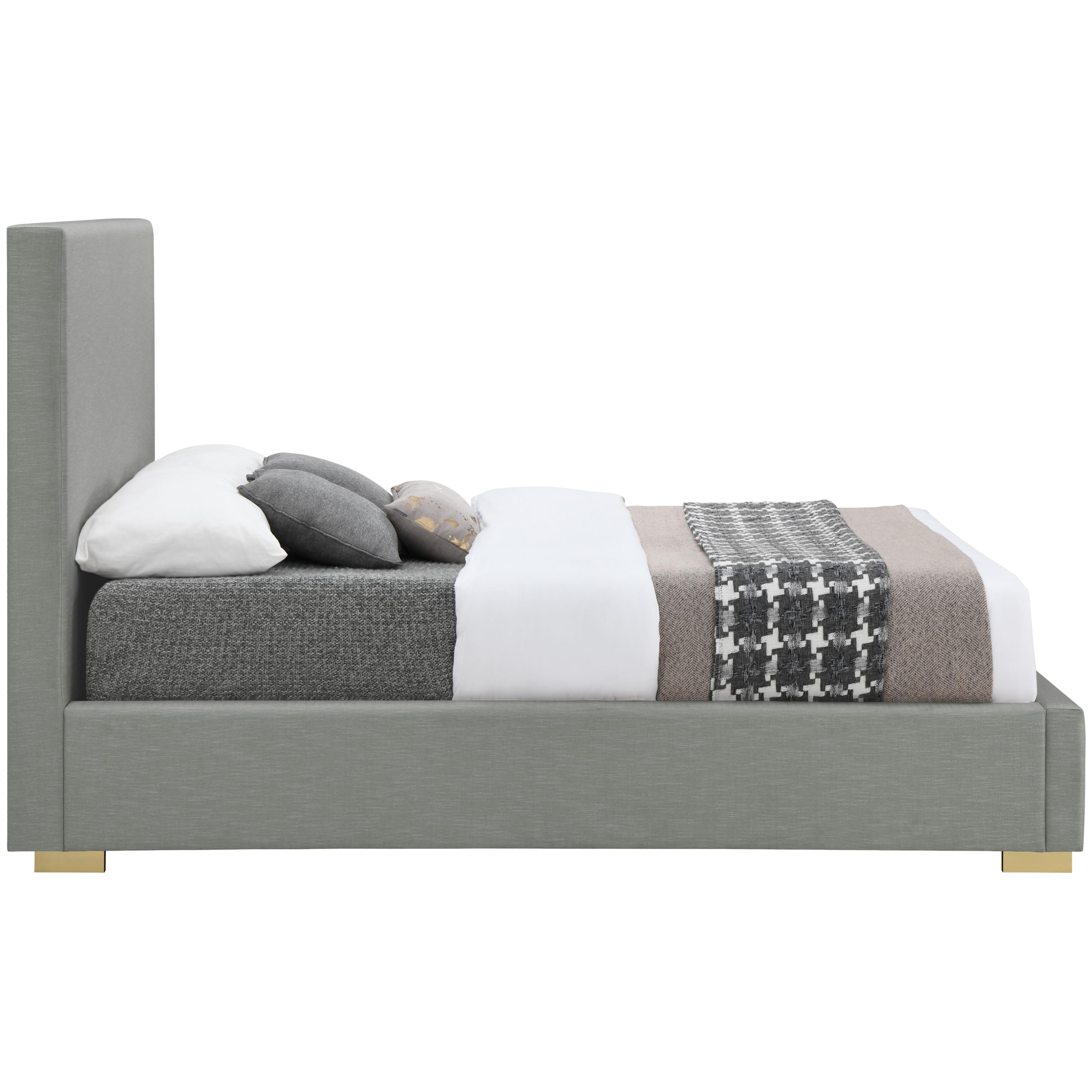 Meridian Crosby Grey Linen Textured Fabric King Bed