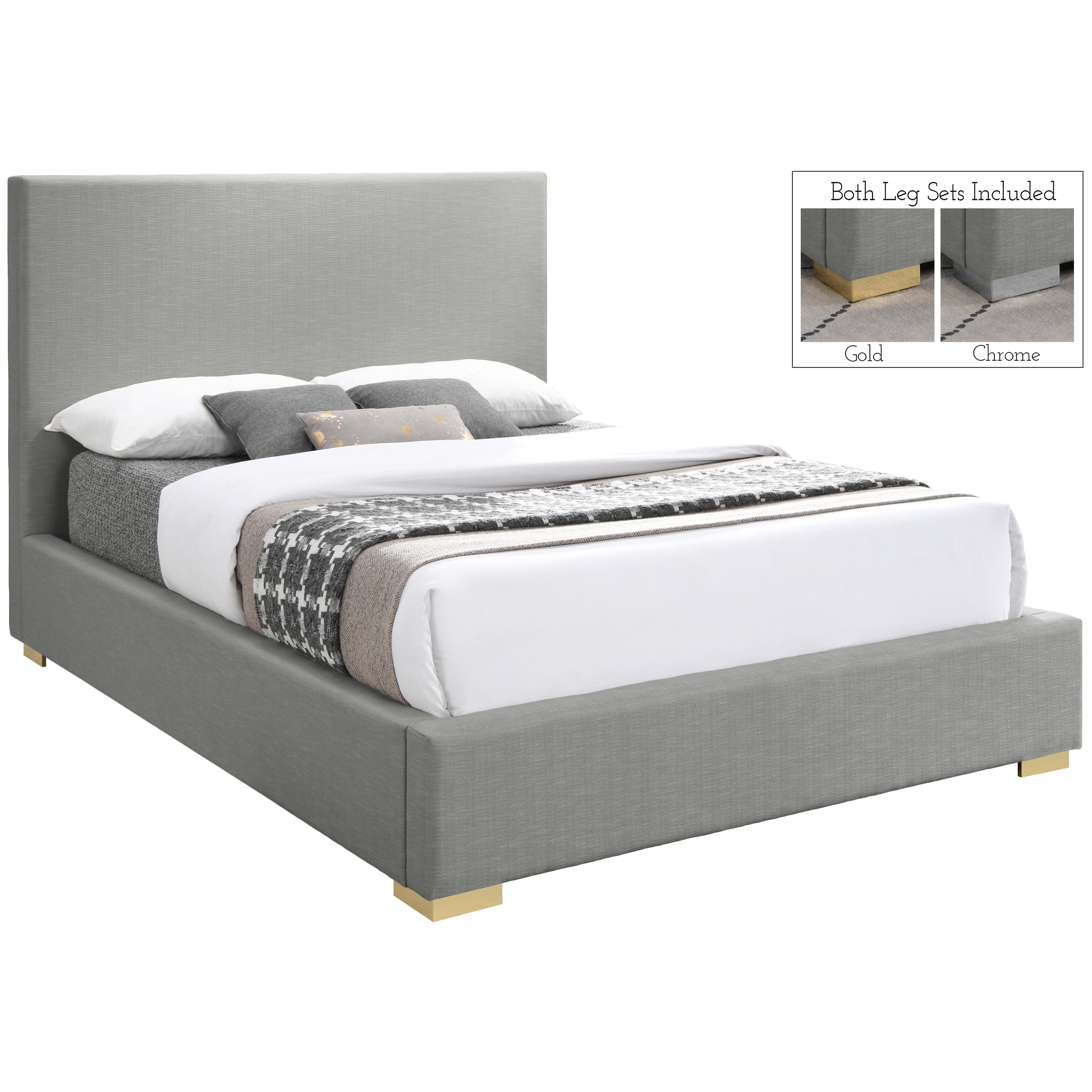 Meridian Crosby Grey Linen Textured Fabric Queen Bed