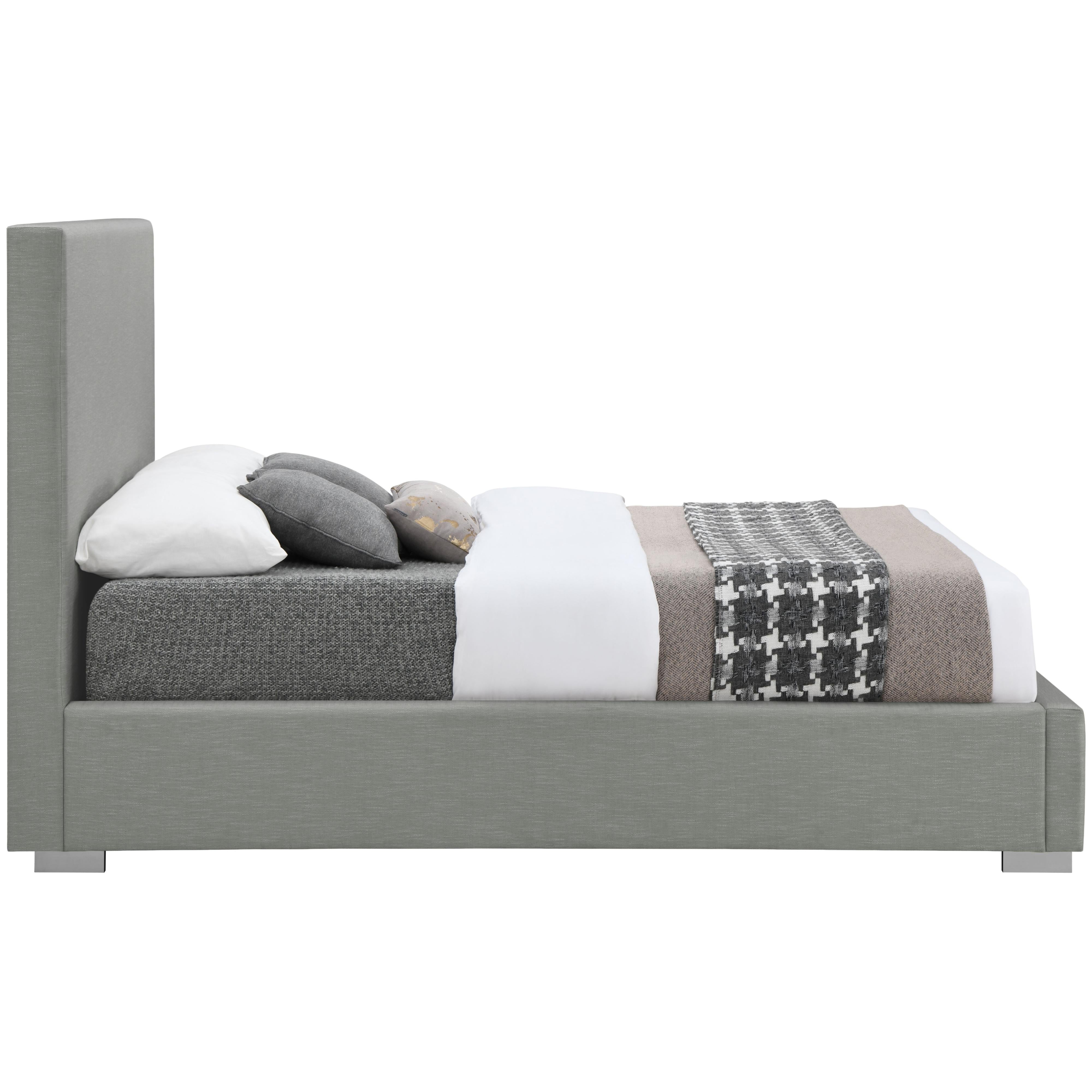Meridian Crosby Grey Linen Textured Fabric Queen Bed