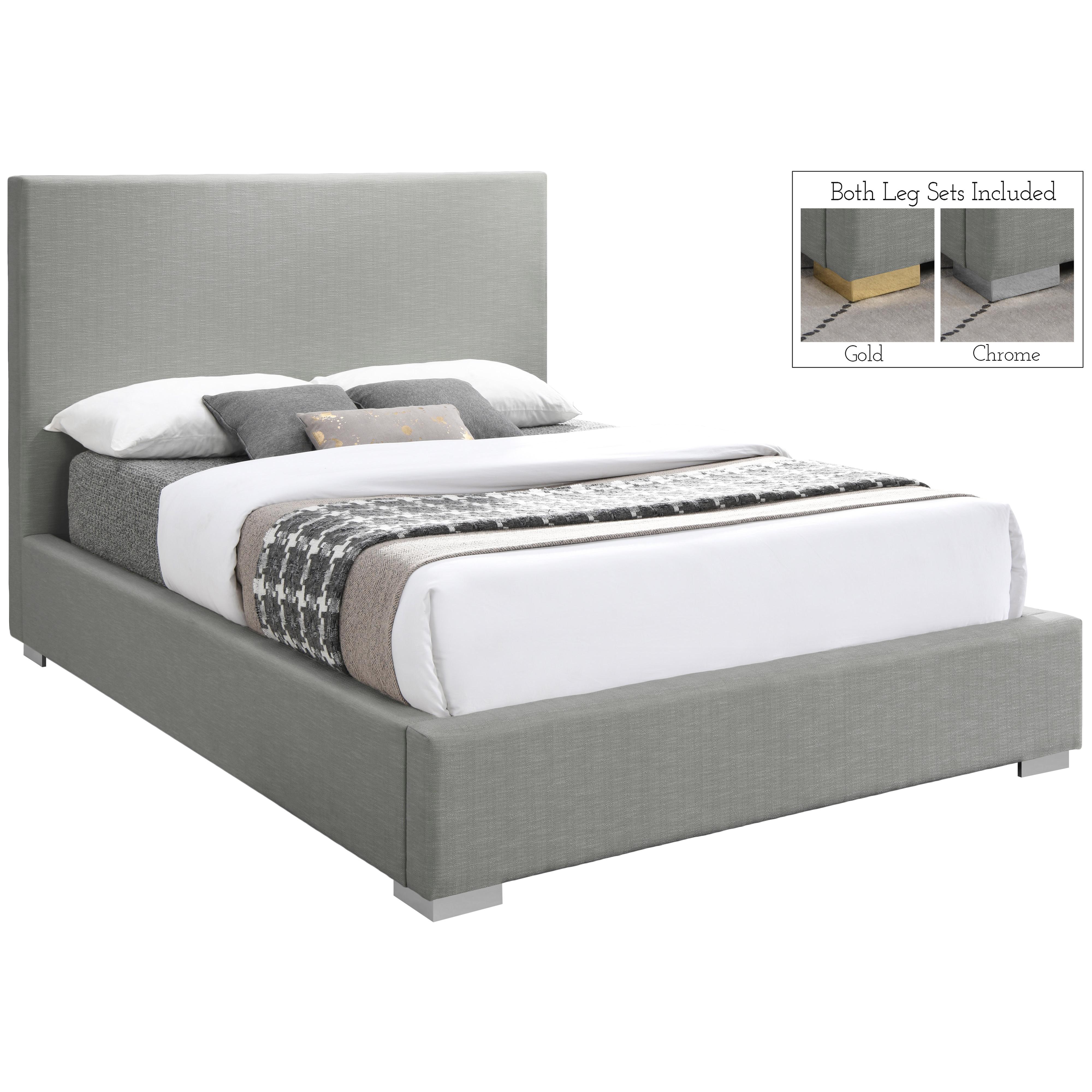 Meridian Crosby Grey Linen Textured Fabric Queen Bed