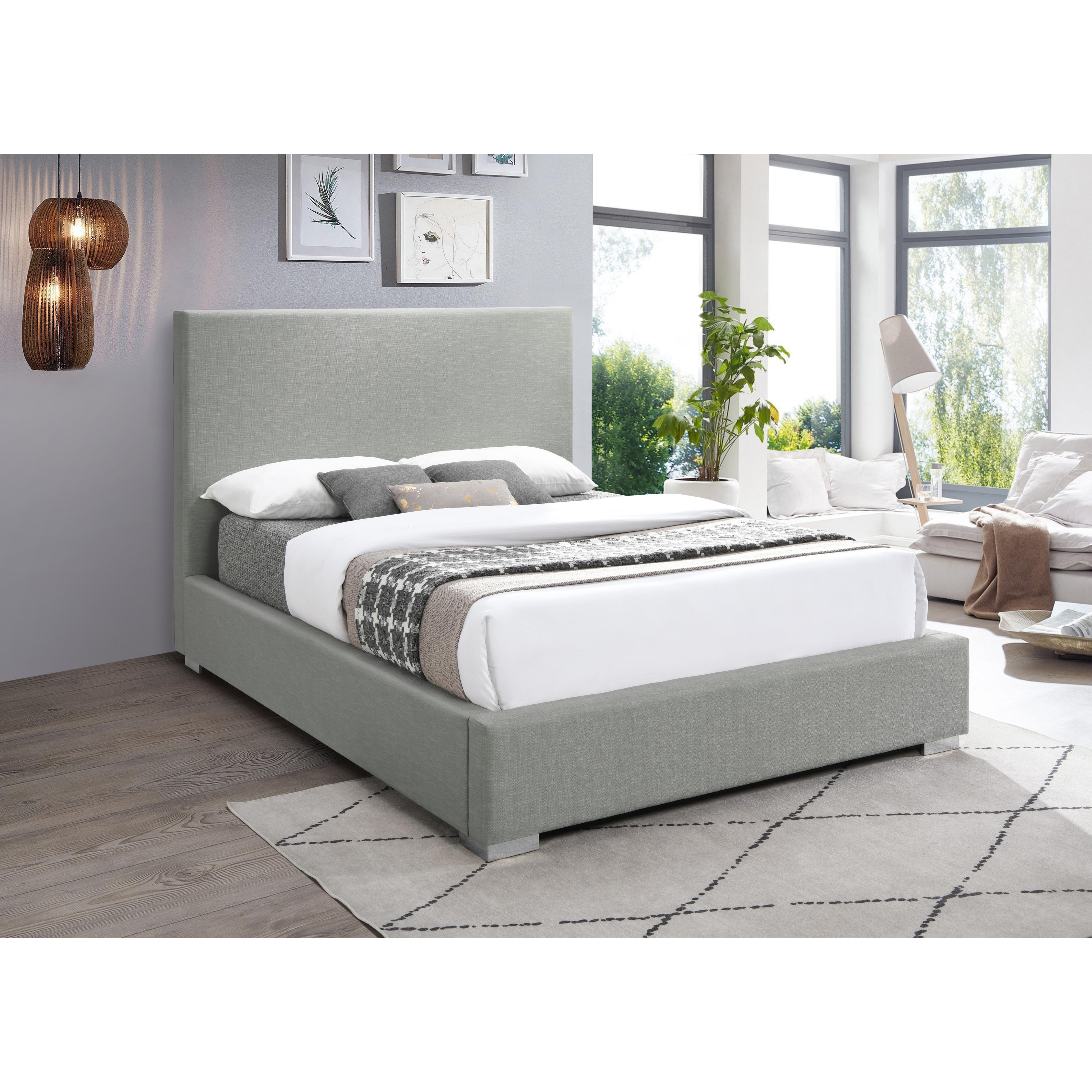 Meridian Crosby Grey Linen Textured Fabric Queen Bed