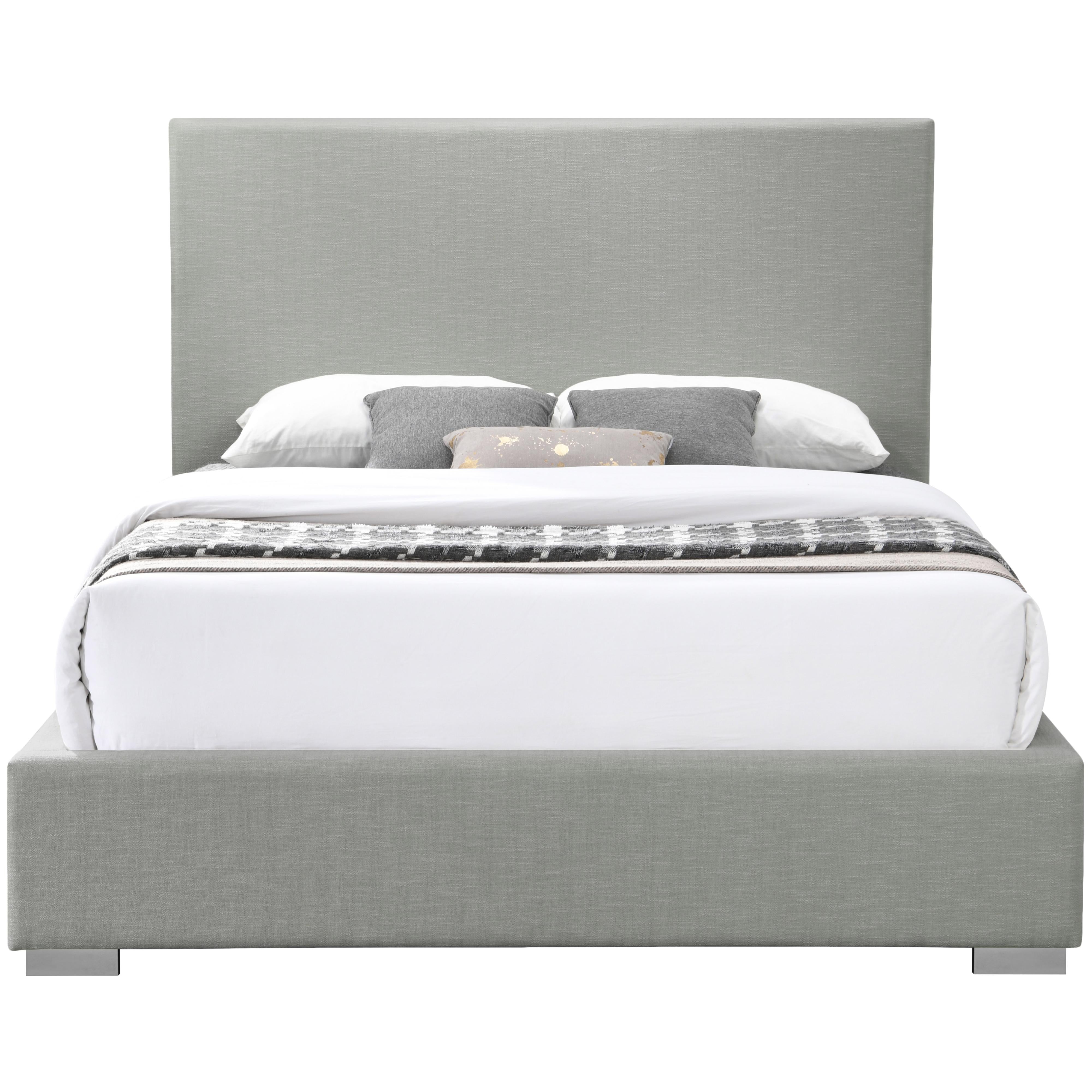 Meridian Crosby Grey Linen Textured Fabric Queen Bed