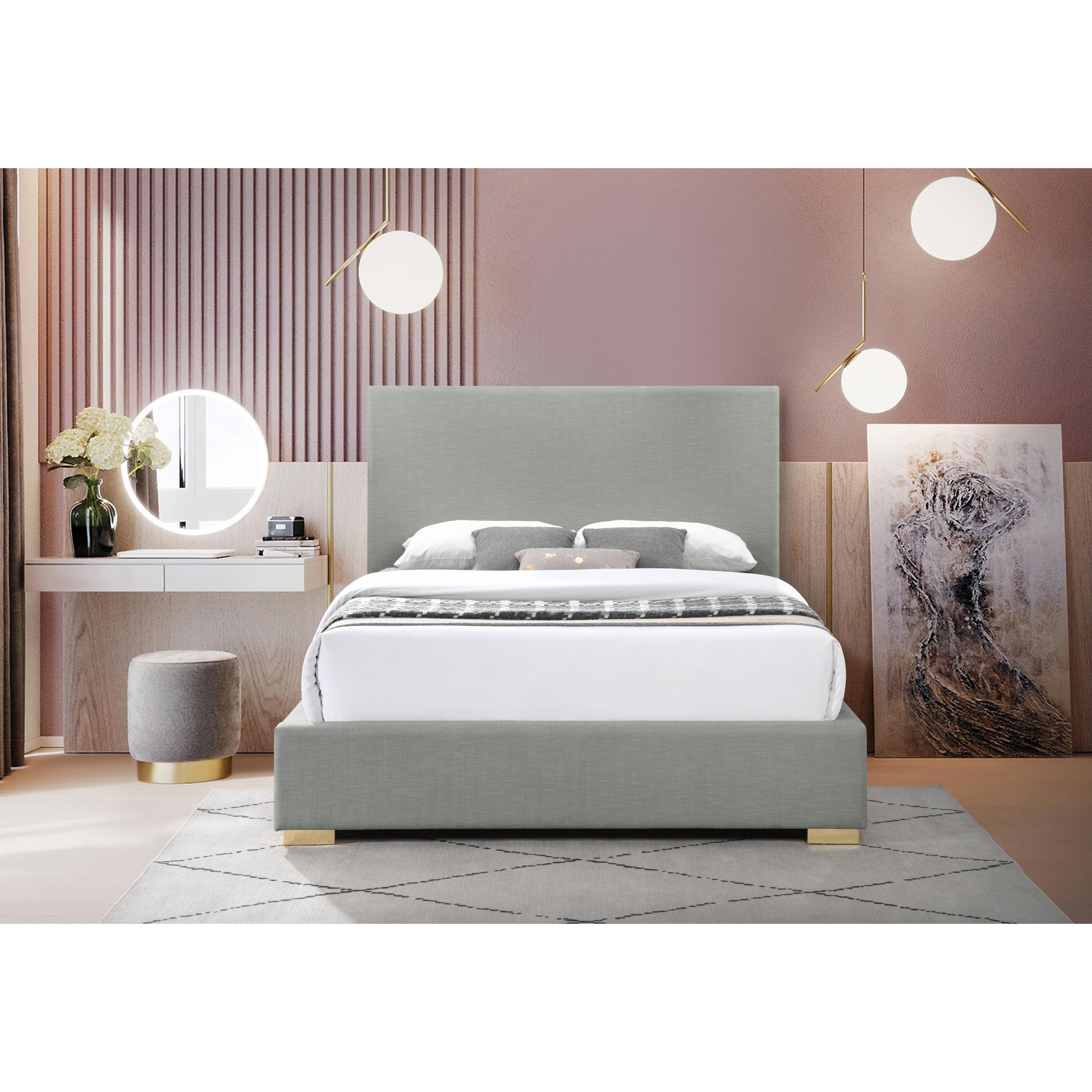 Meridian Crosby Grey Linen Textured Fabric Queen Bed