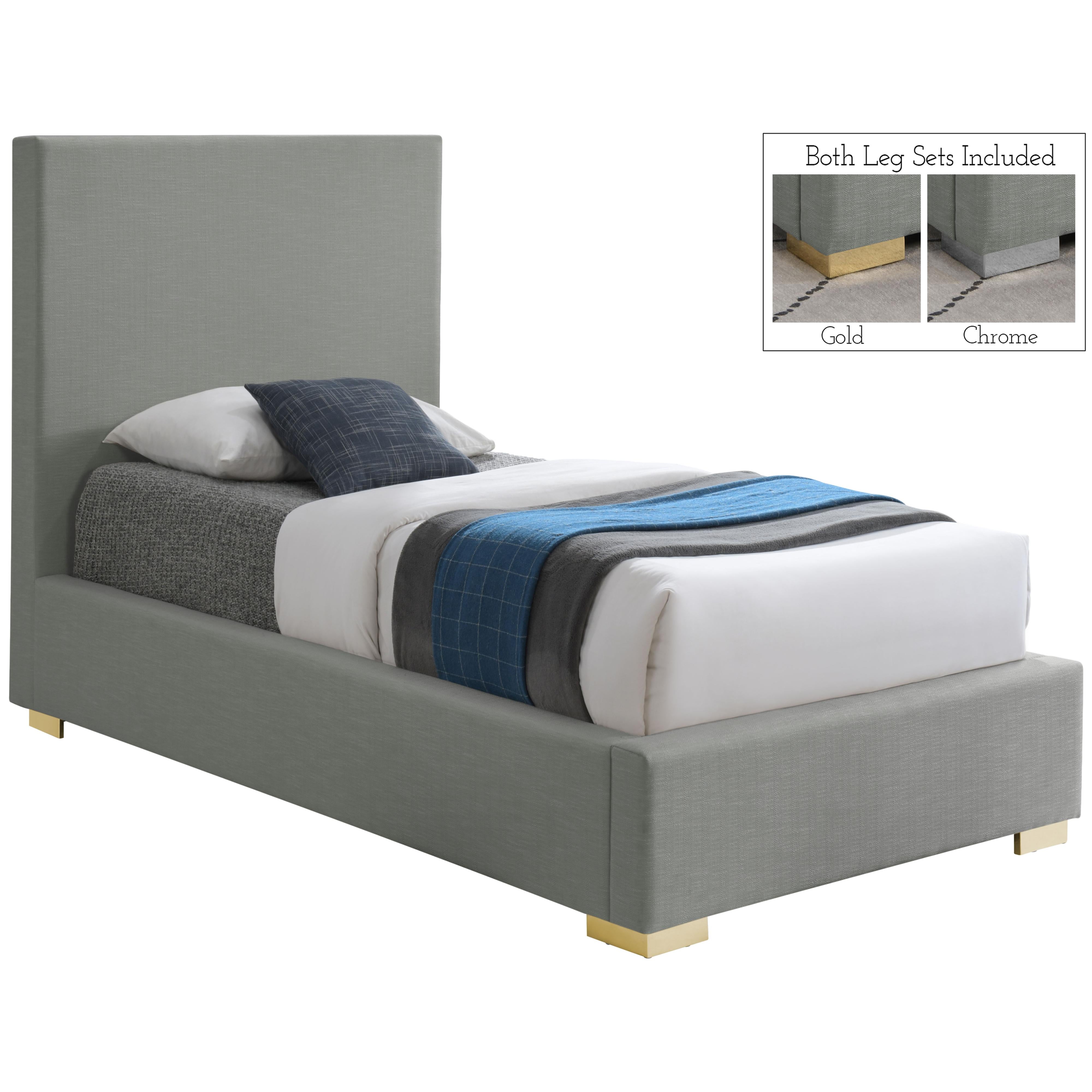 Meridian Crosby Grey Linen Textured Fabric Twin Bed
