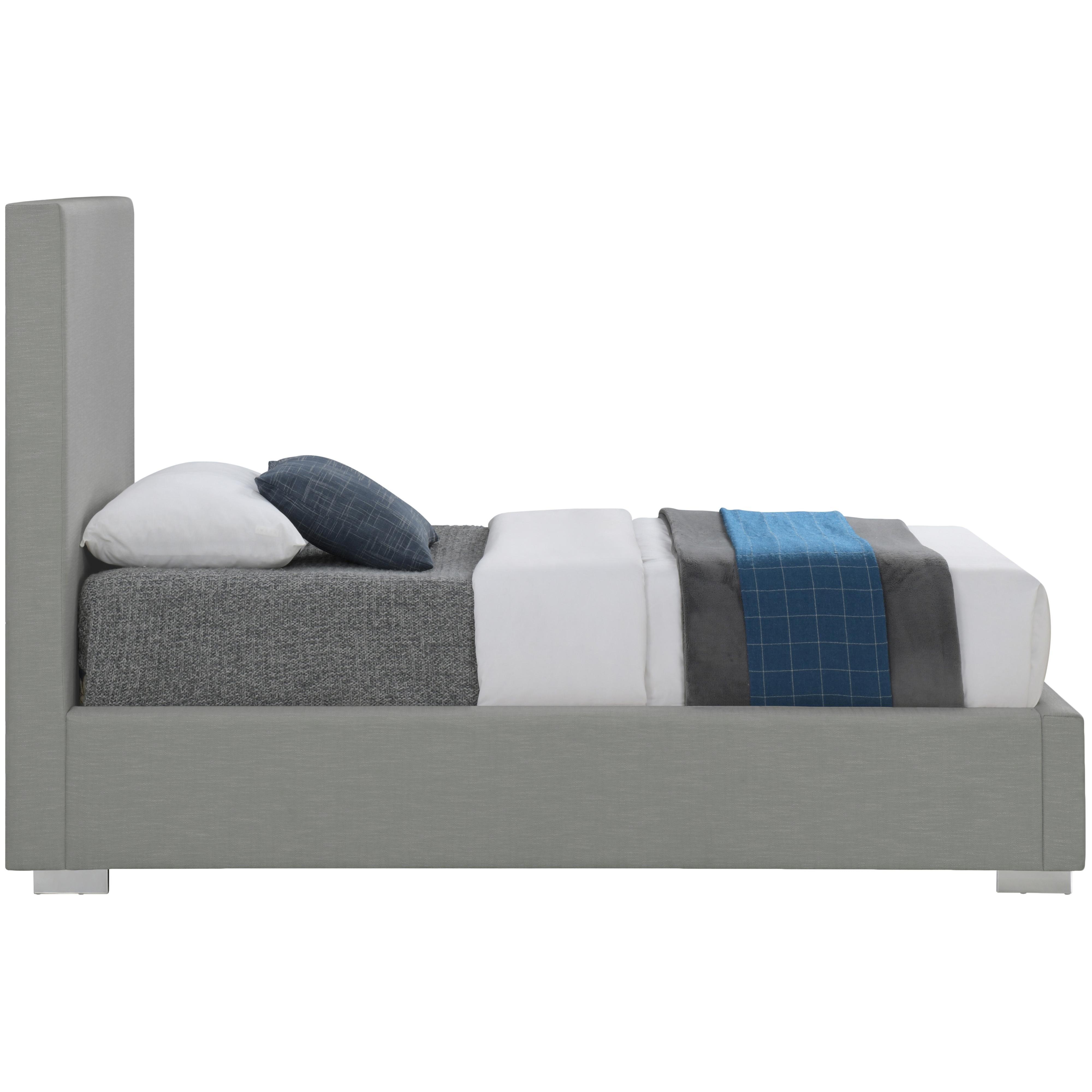 Meridian Crosby Grey Linen Textured Fabric Twin Bed
