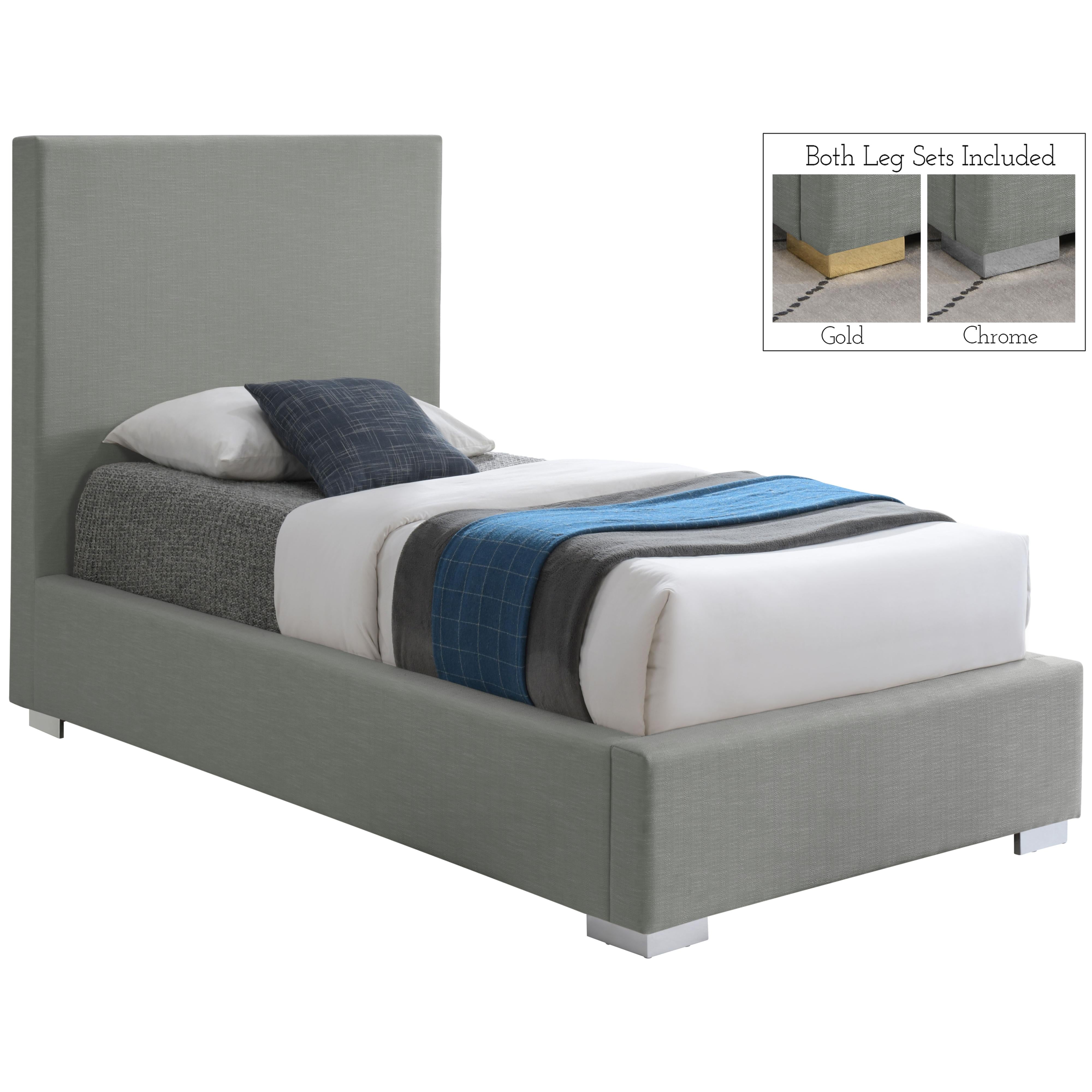 Meridian Crosby Grey Linen Textured Fabric Twin Bed