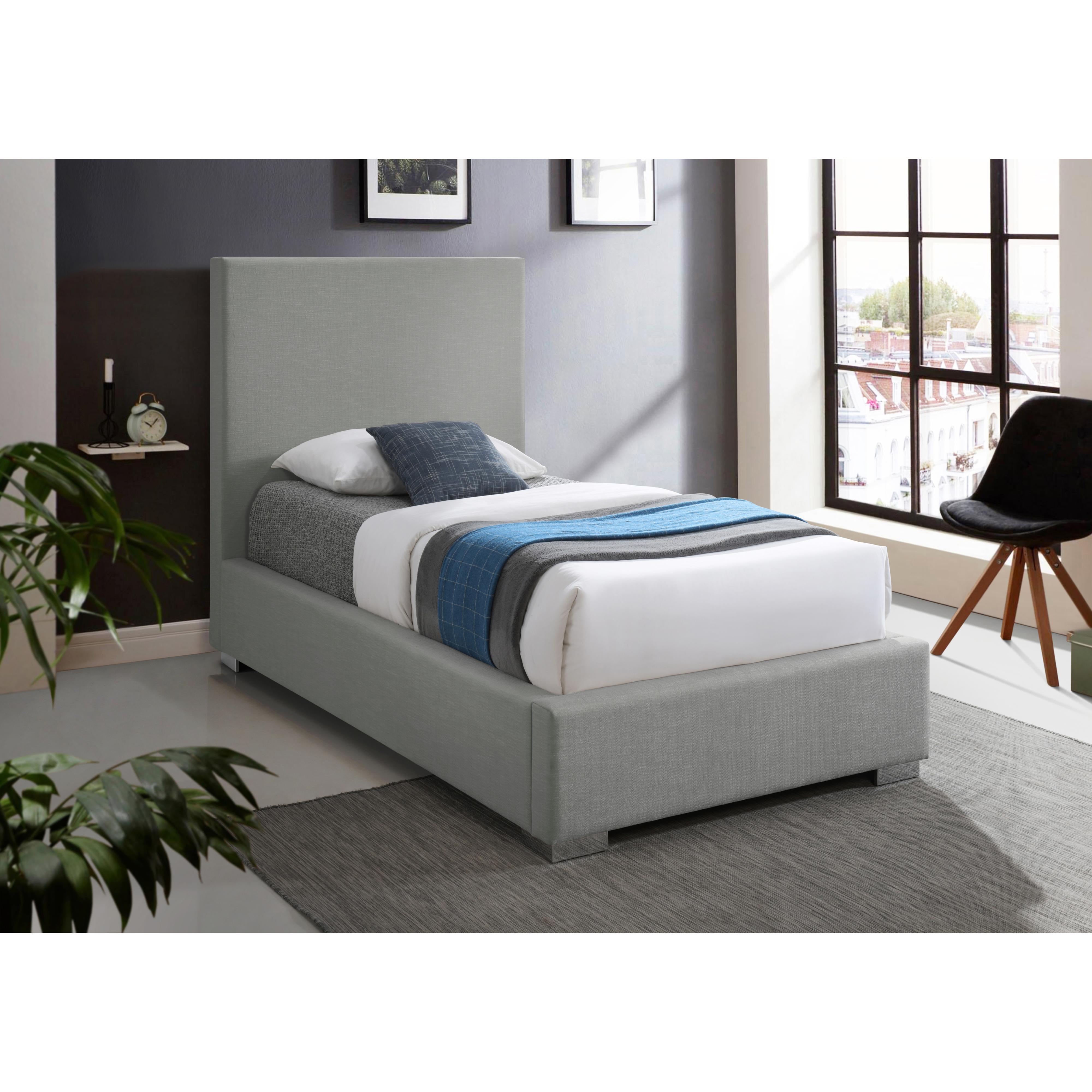 Meridian Crosby Grey Linen Textured Fabric Twin Bed