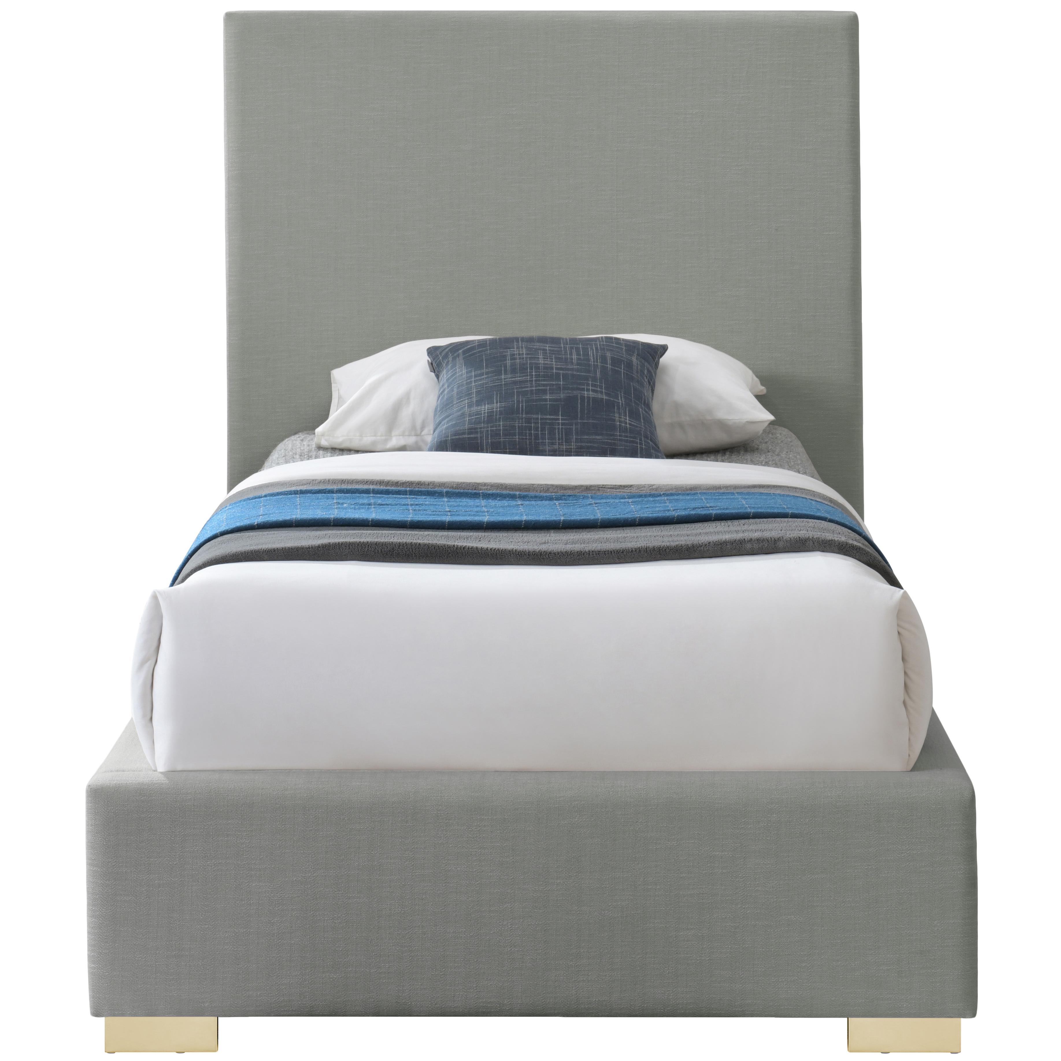 Meridian Crosby Grey Linen Textured Fabric Twin Bed