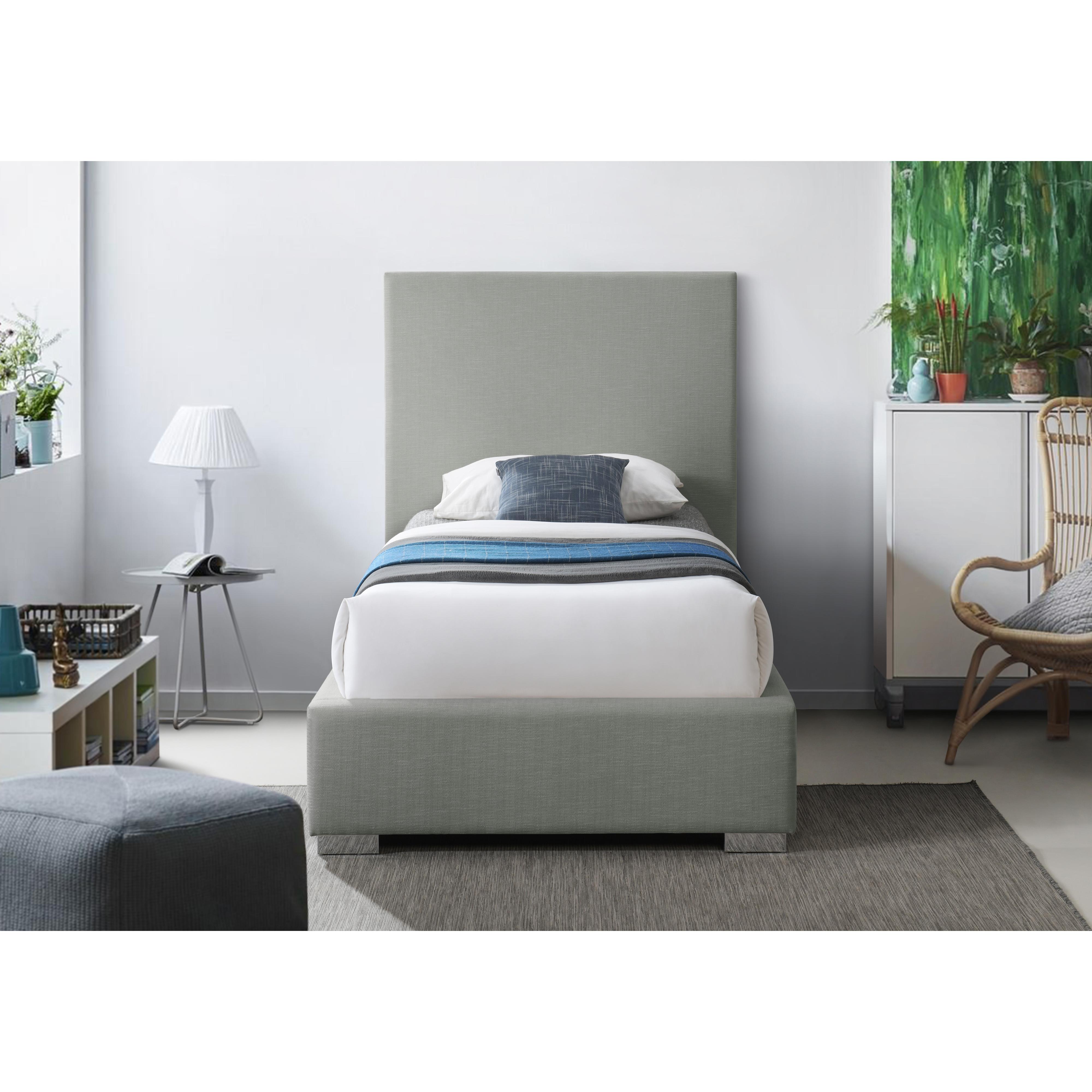 Meridian Crosby Grey Linen Textured Fabric Twin Bed