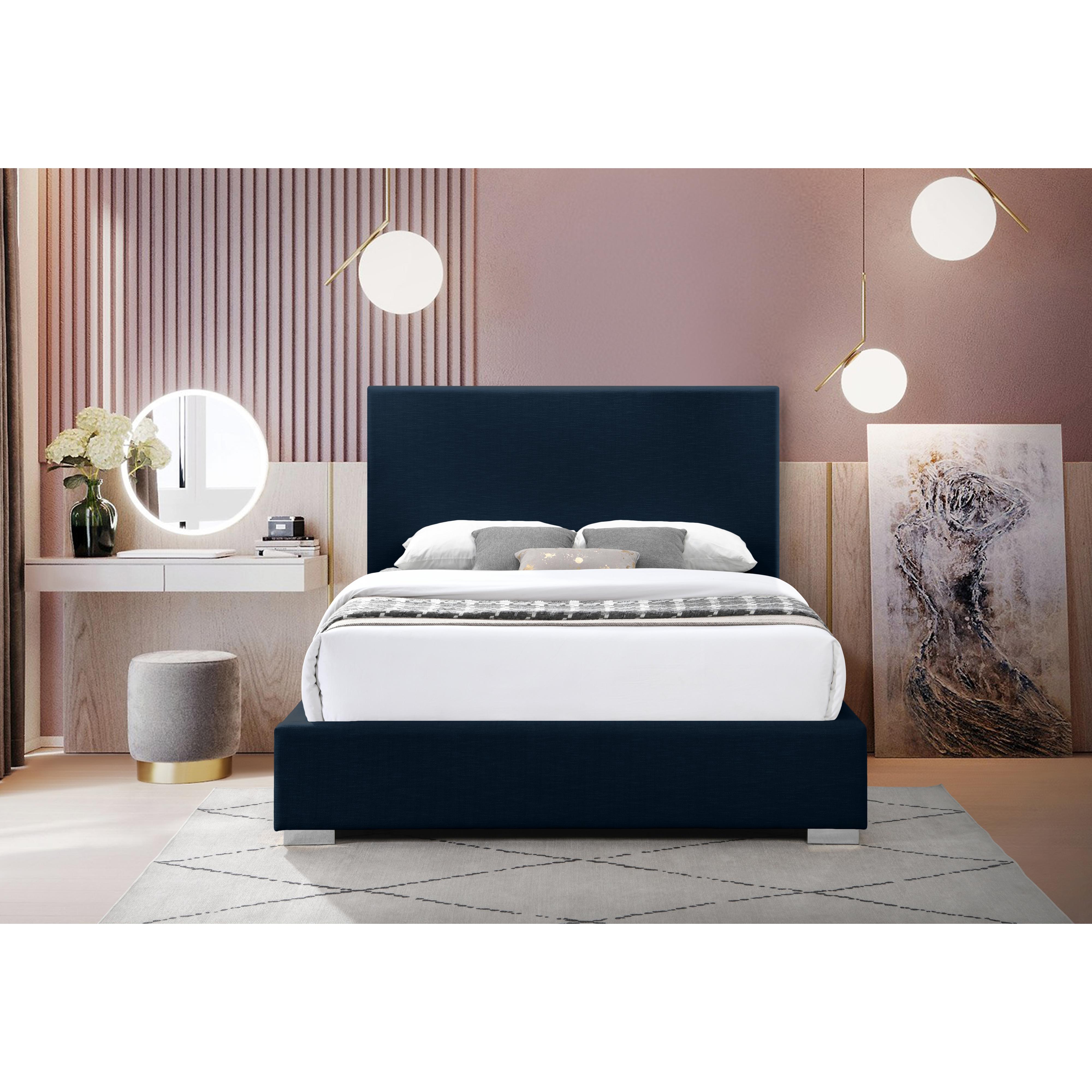 Meridian Crosby Navy Linen Textured Fabric Full Bed