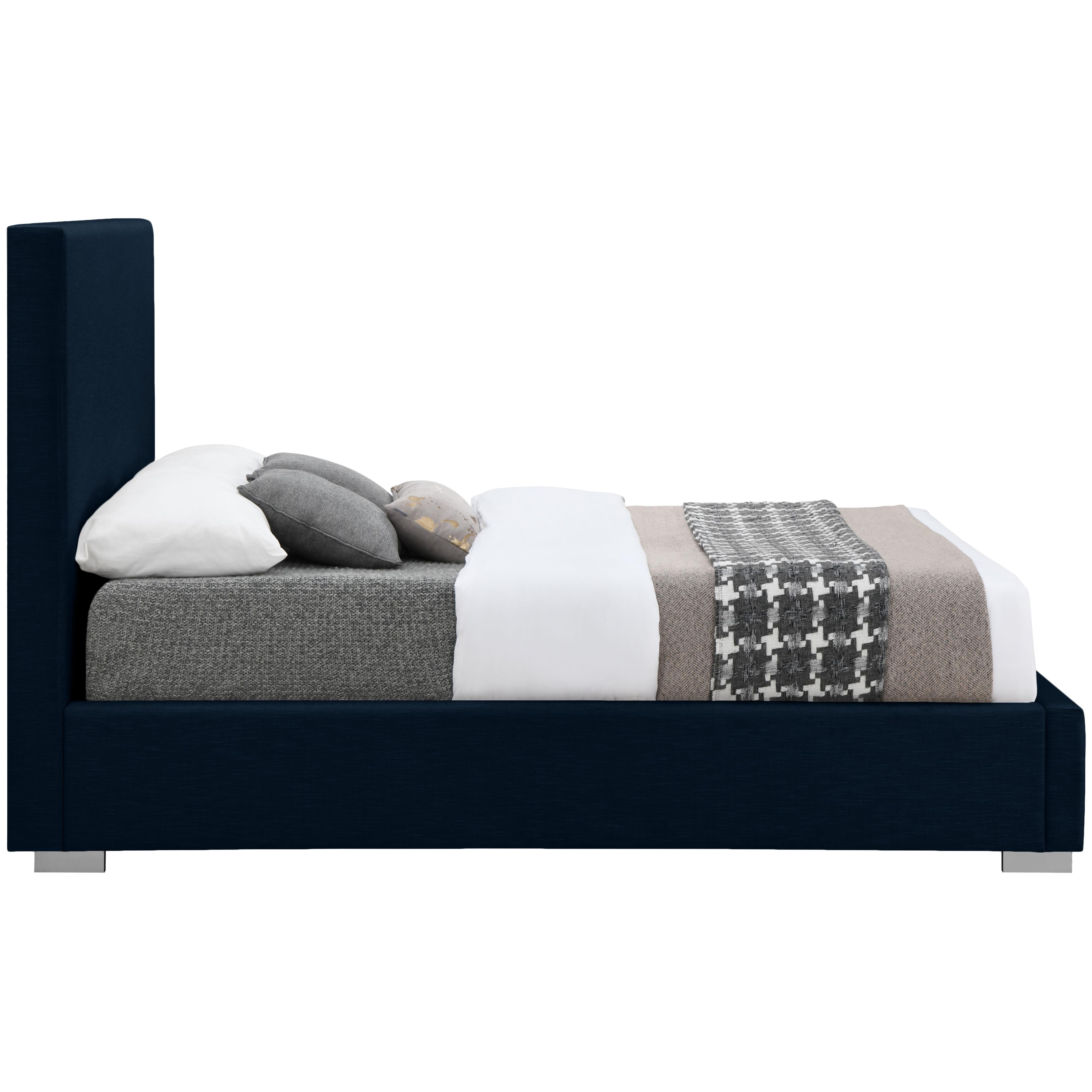 Meridian Crosby Navy Linen Textured Fabric King Bed
