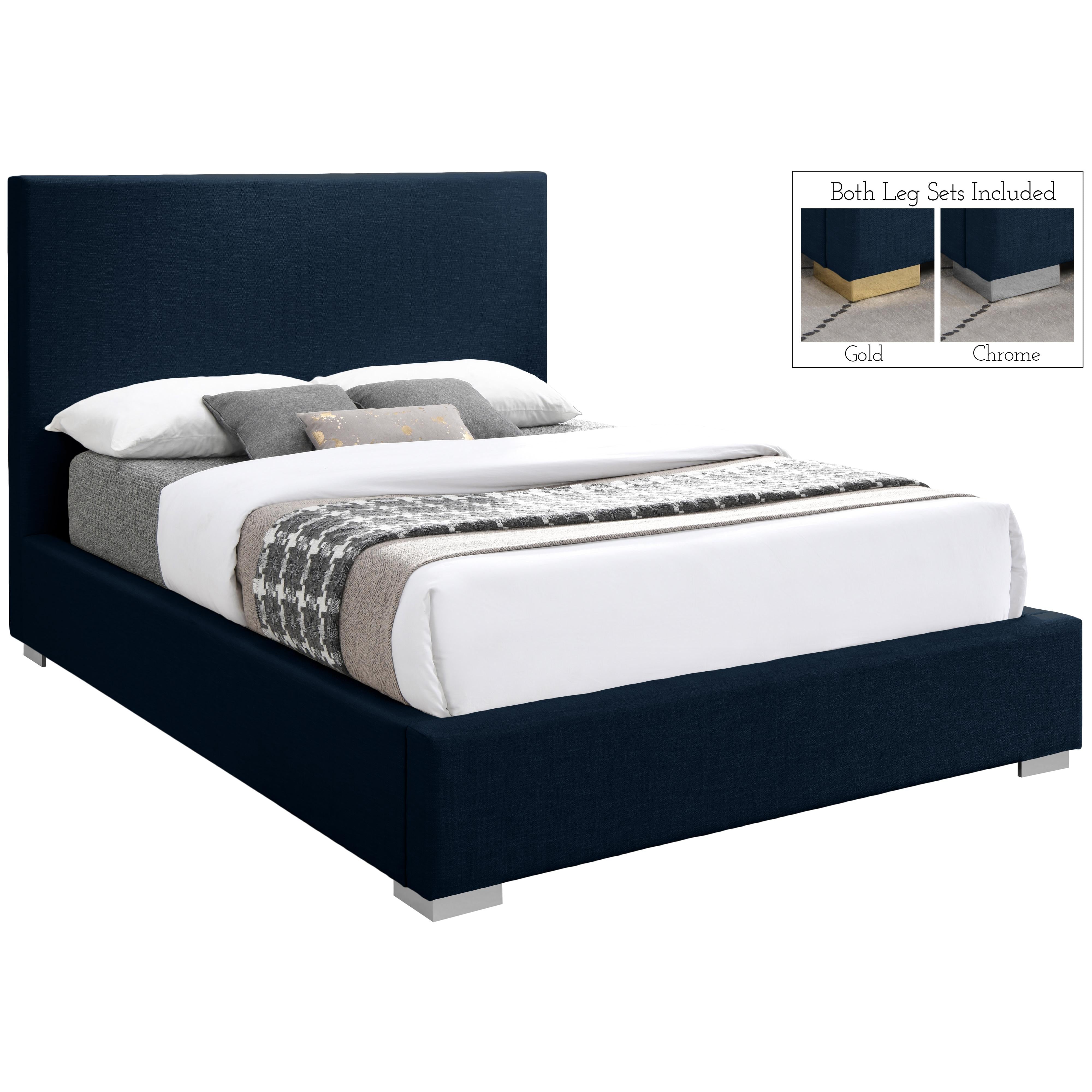 Meridian Crosby Navy Linen Textured Fabric King Bed