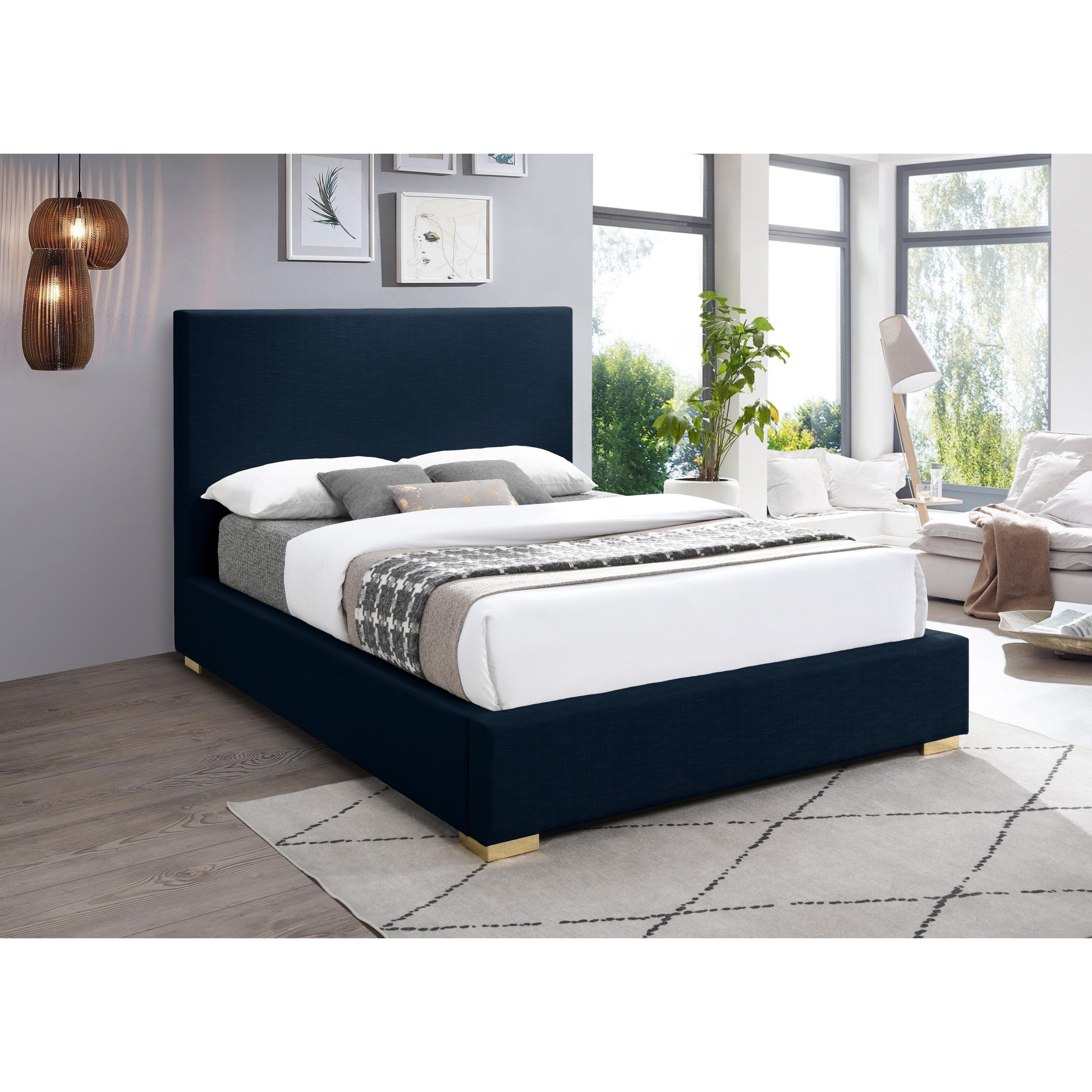 Meridian Crosby Navy Linen Textured Fabric King Bed