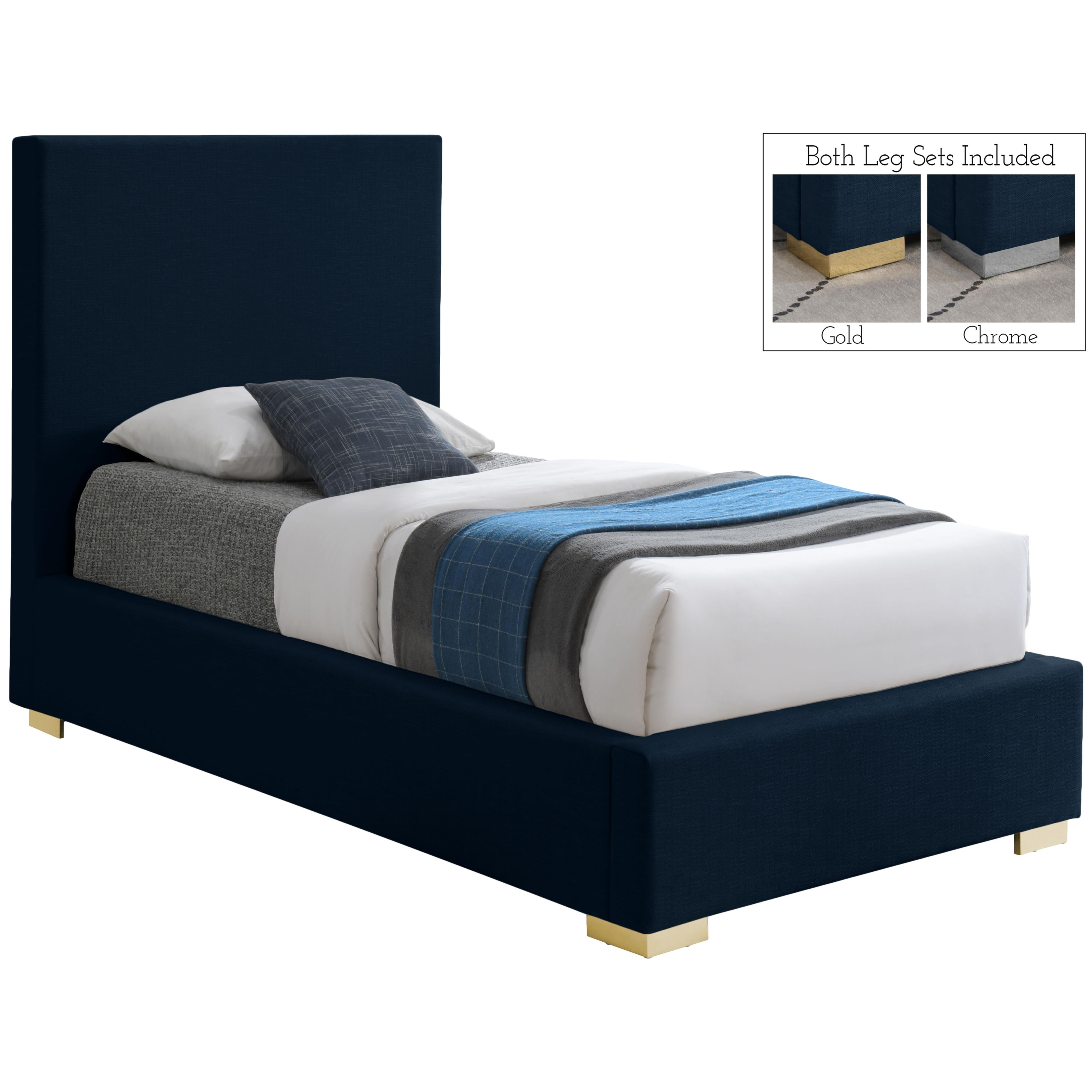 Meridian Crosby Navy Linen Textured Fabric Twin Bed