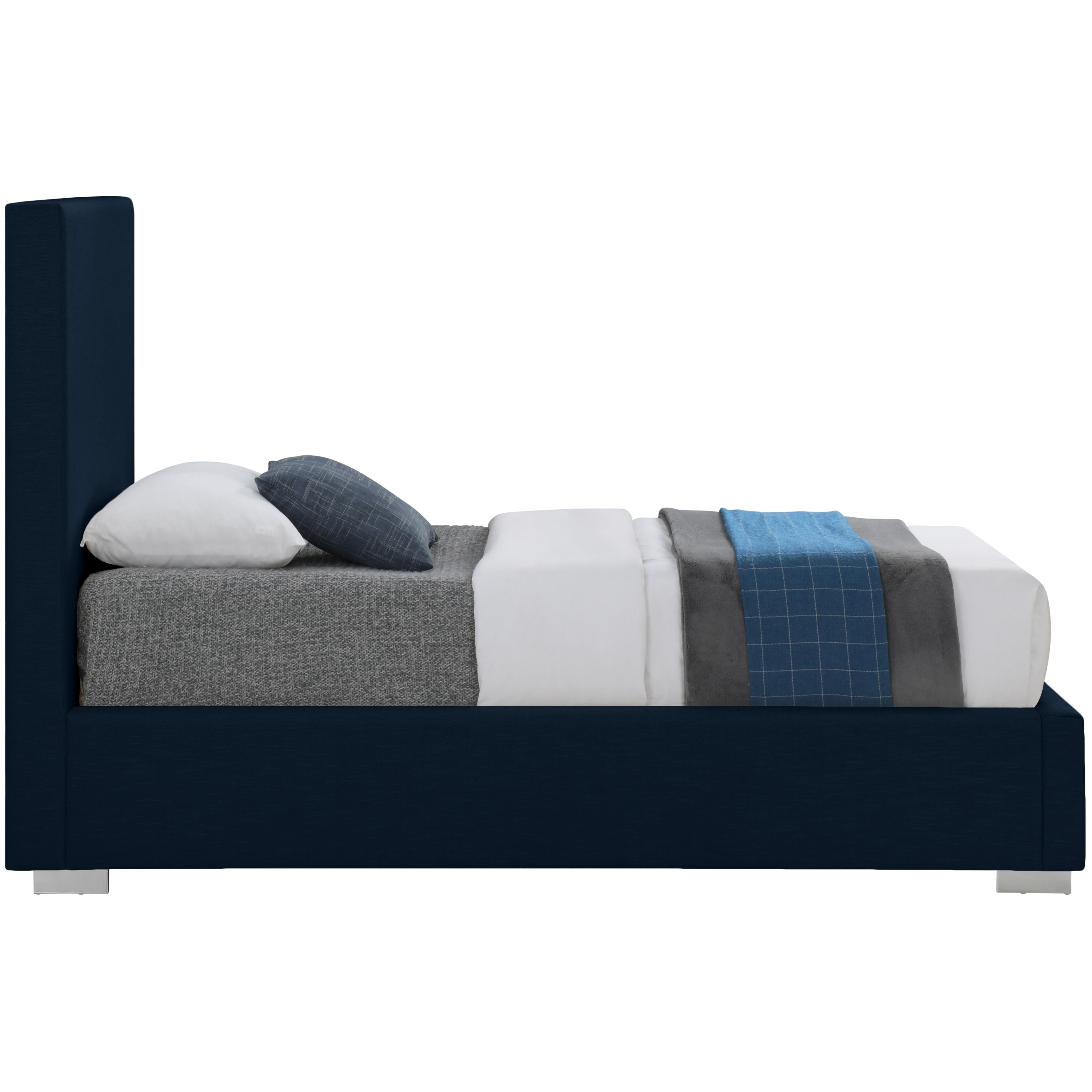 Meridian Crosby Navy Linen Textured Fabric Twin Bed