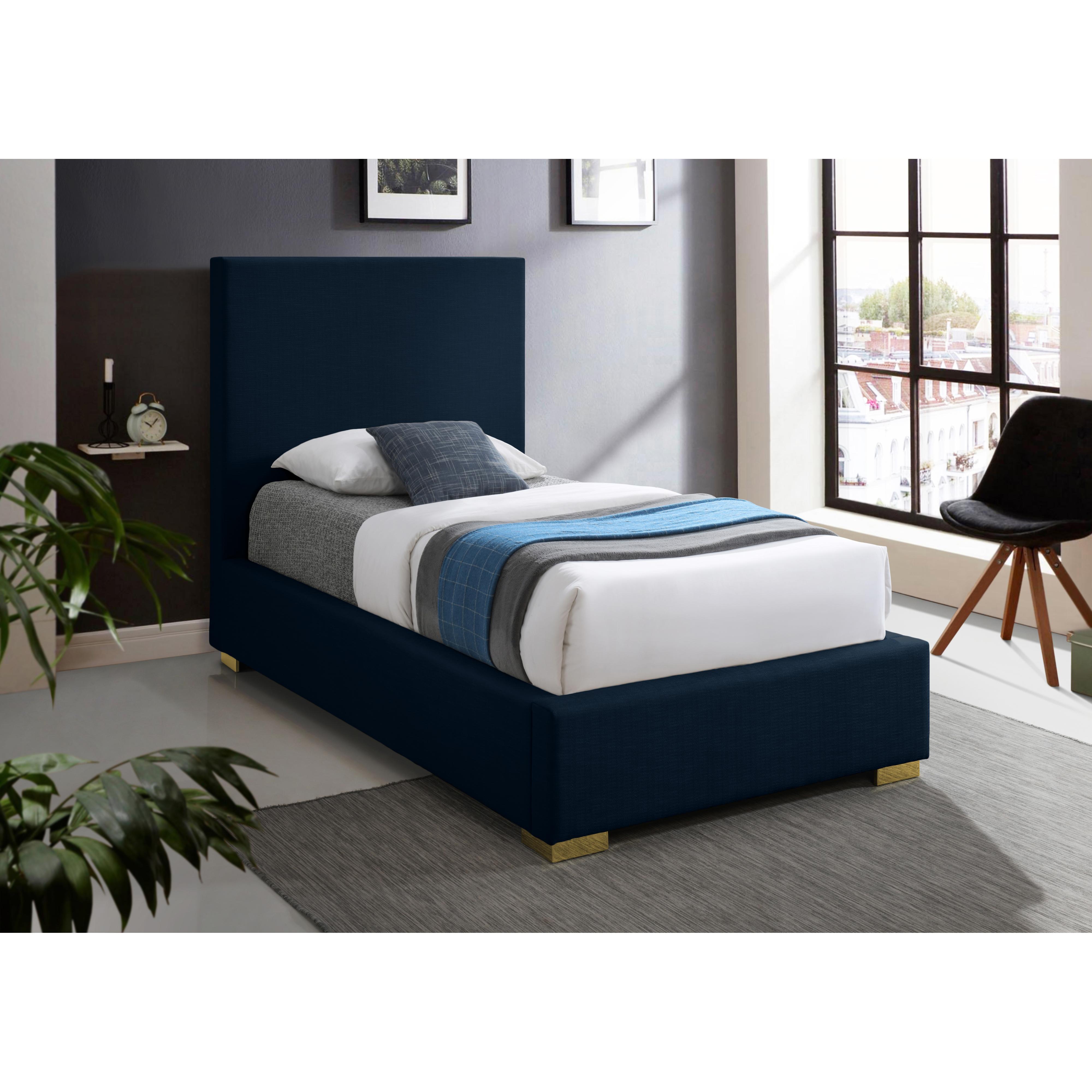 Meridian Crosby Navy Linen Textured Fabric Twin Bed
