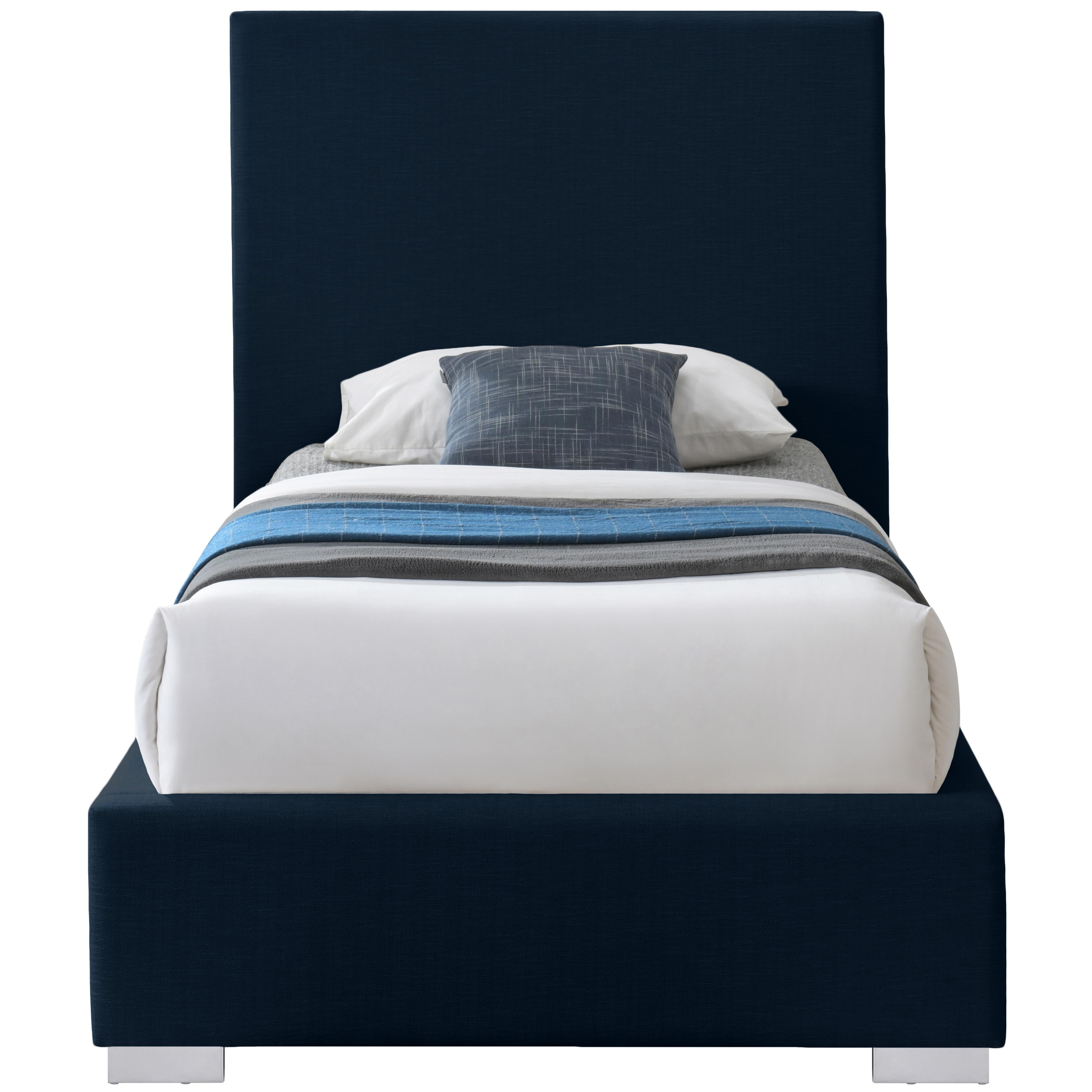 Meridian Crosby Navy Linen Textured Fabric Twin Bed