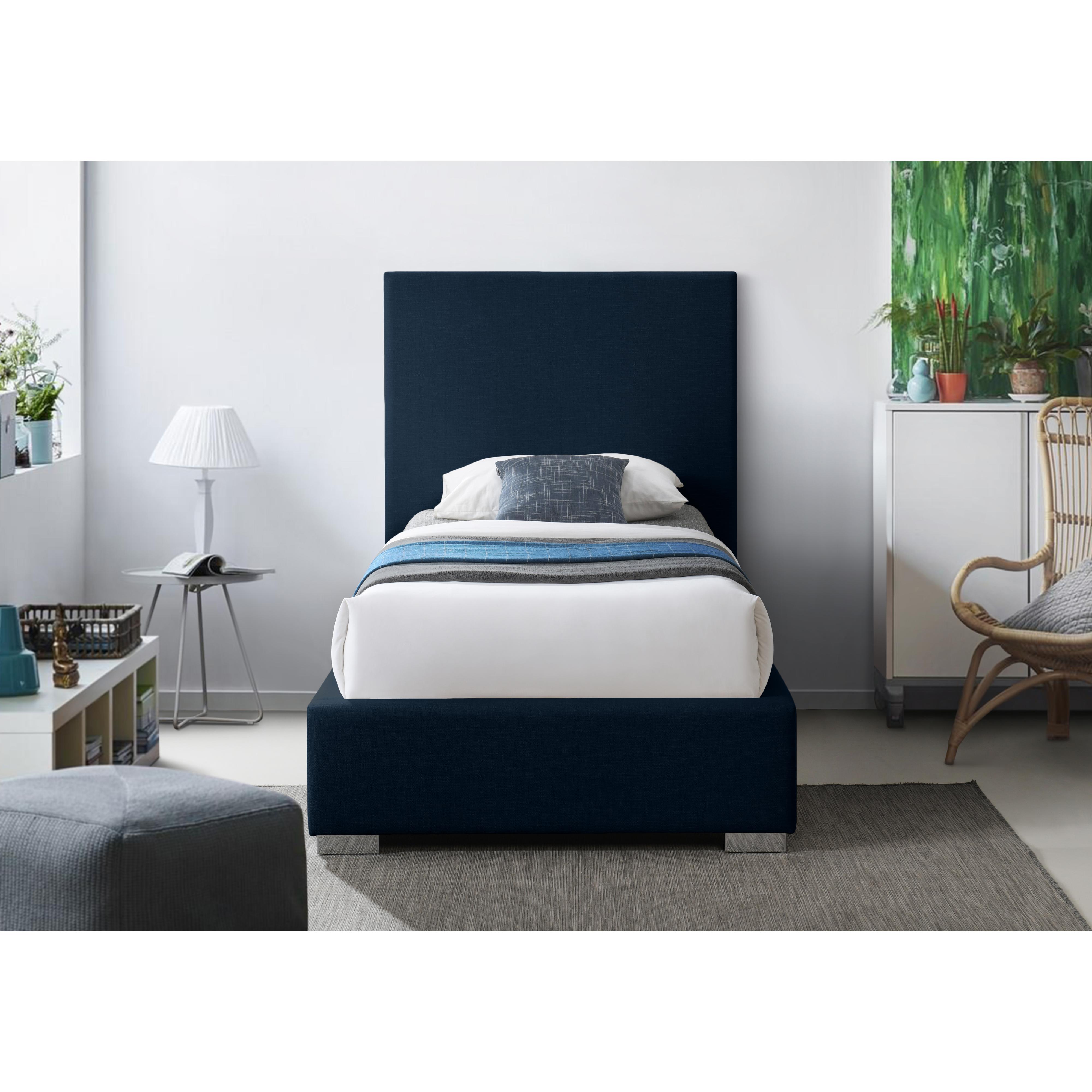 Meridian Crosby Navy Linen Textured Fabric Twin Bed