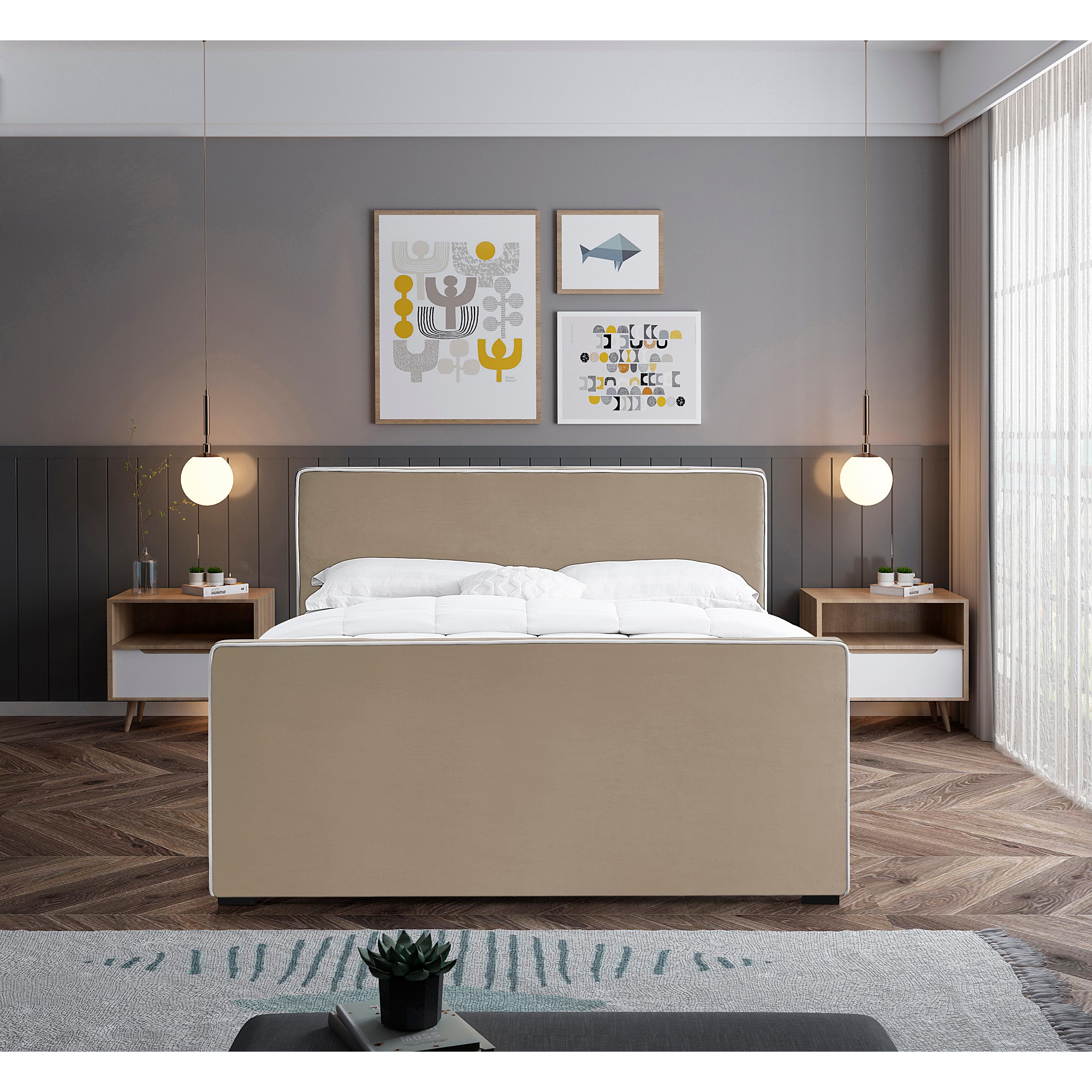 Meridian Dillard Beige Velvet Full Bed