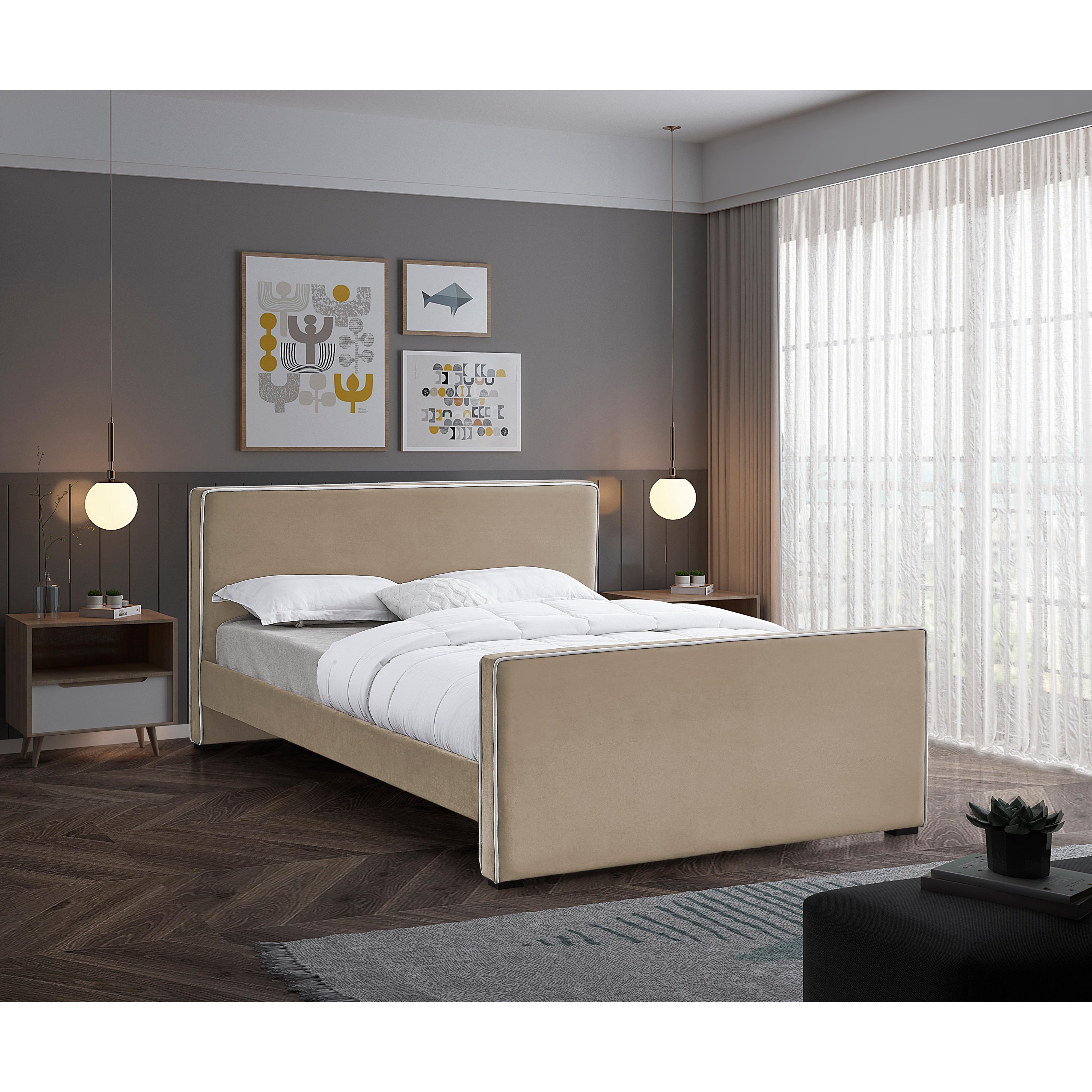 Meridian Dillard Beige Velvet Queen Bed