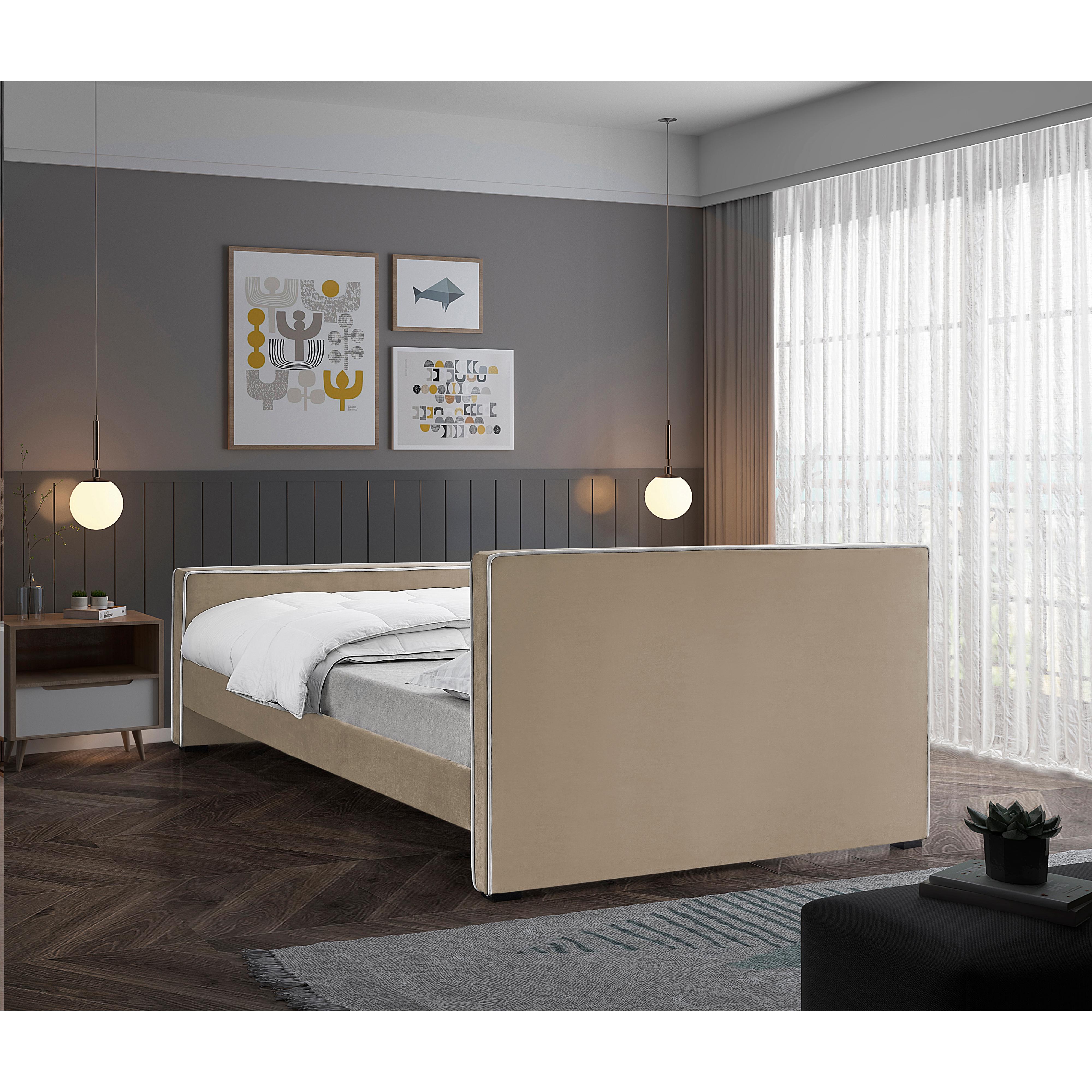 Meridian Dillard Beige Velvet Queen Bed
