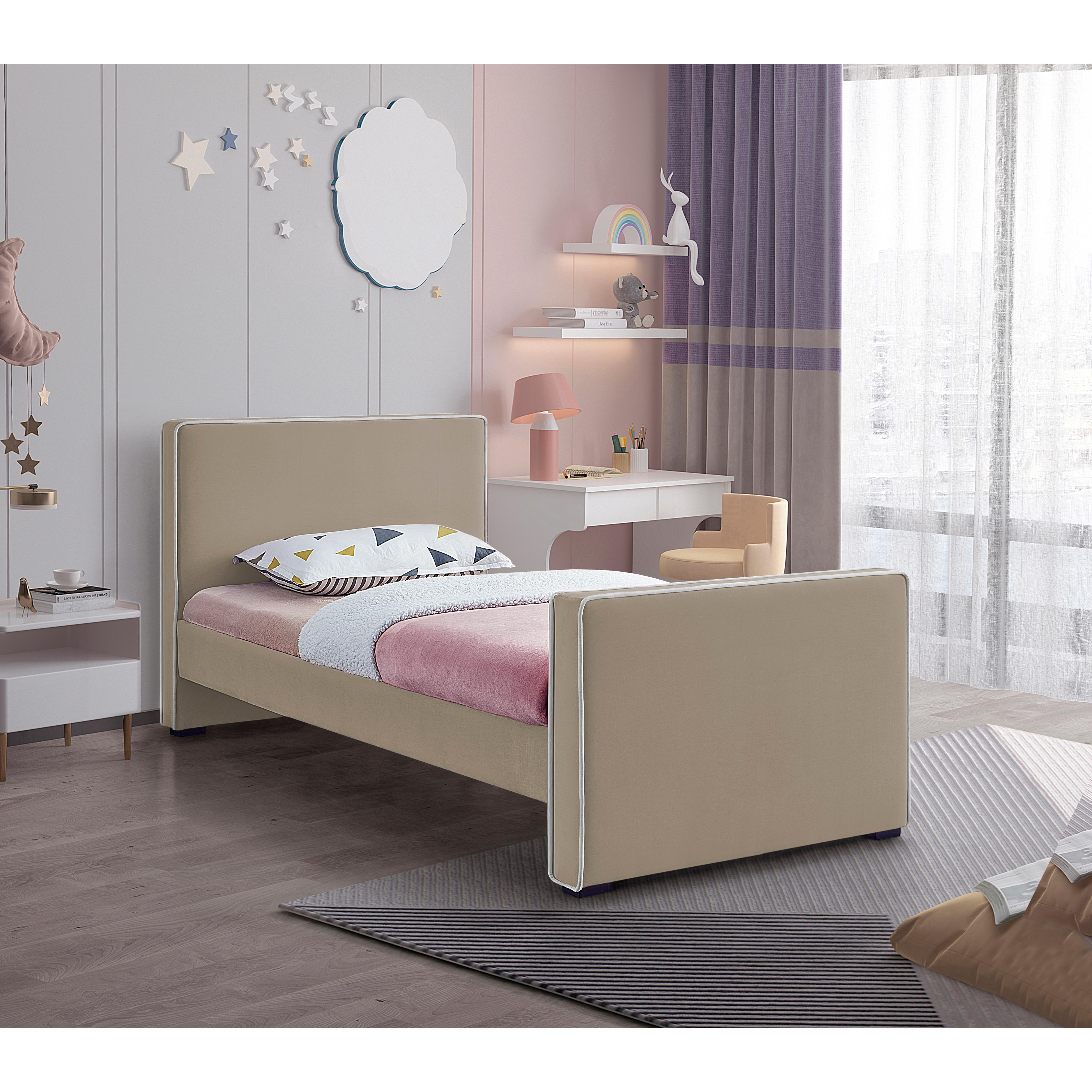 Meridian Dillard Beige Velvet Twin Bed