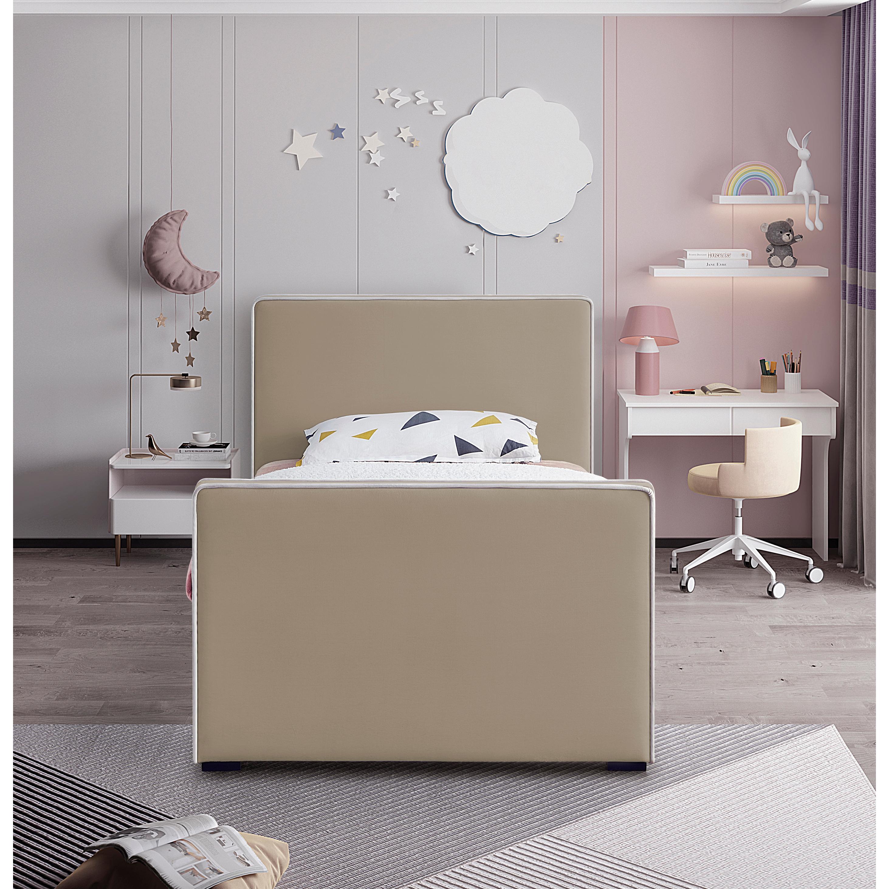 Meridian Dillard Beige Velvet Twin Bed