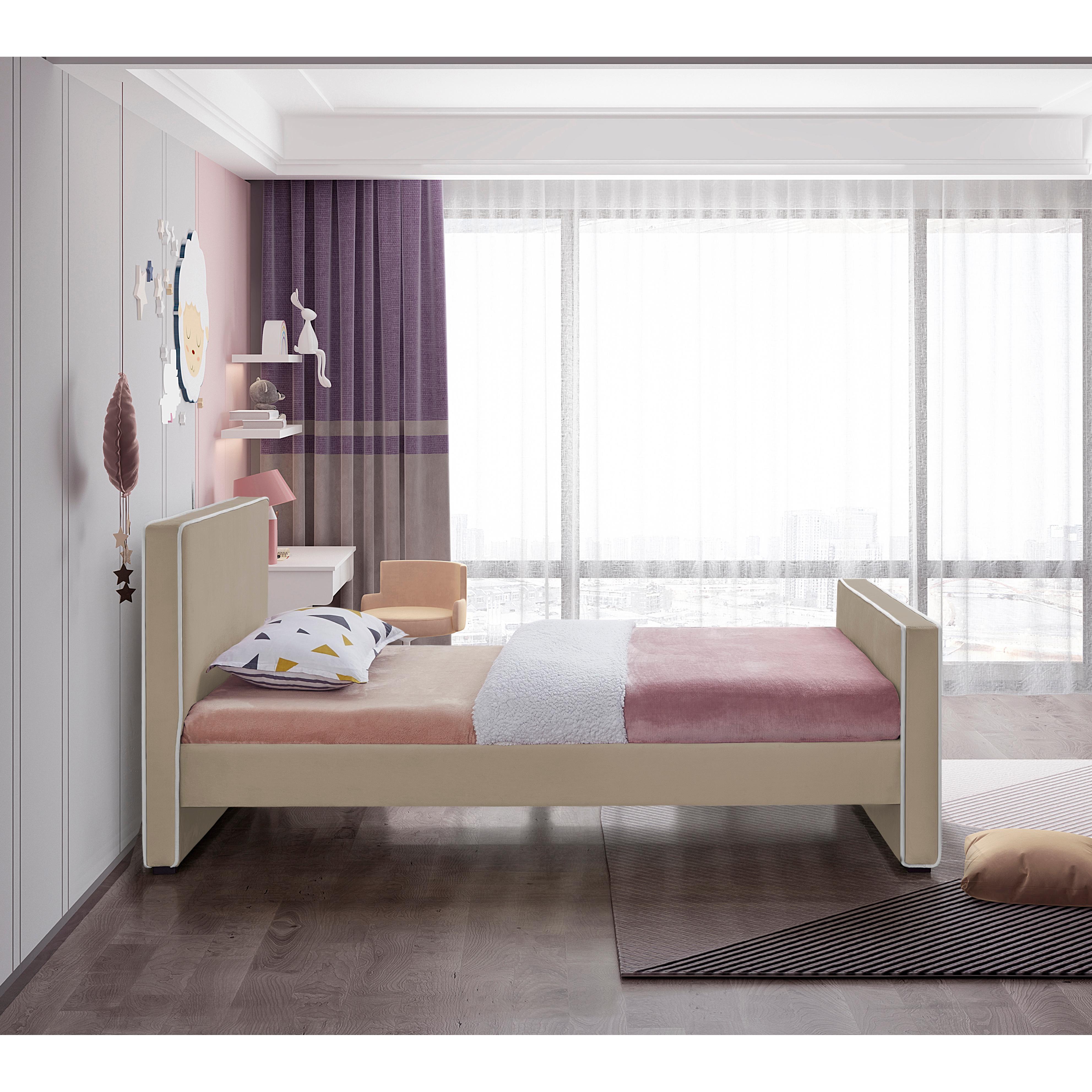 Meridian Dillard Beige Velvet Twin Bed