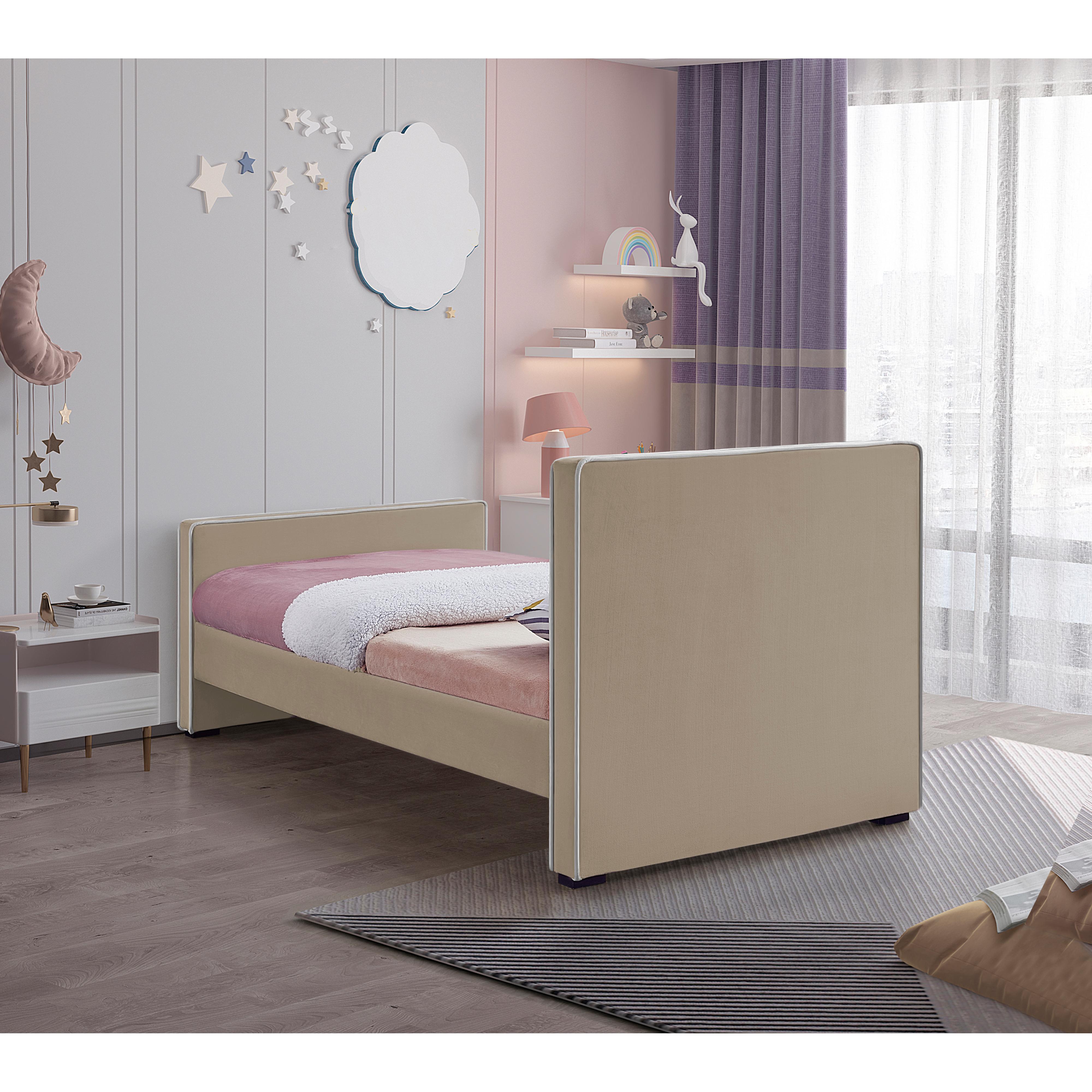 Meridian Dillard Beige Velvet Twin Bed