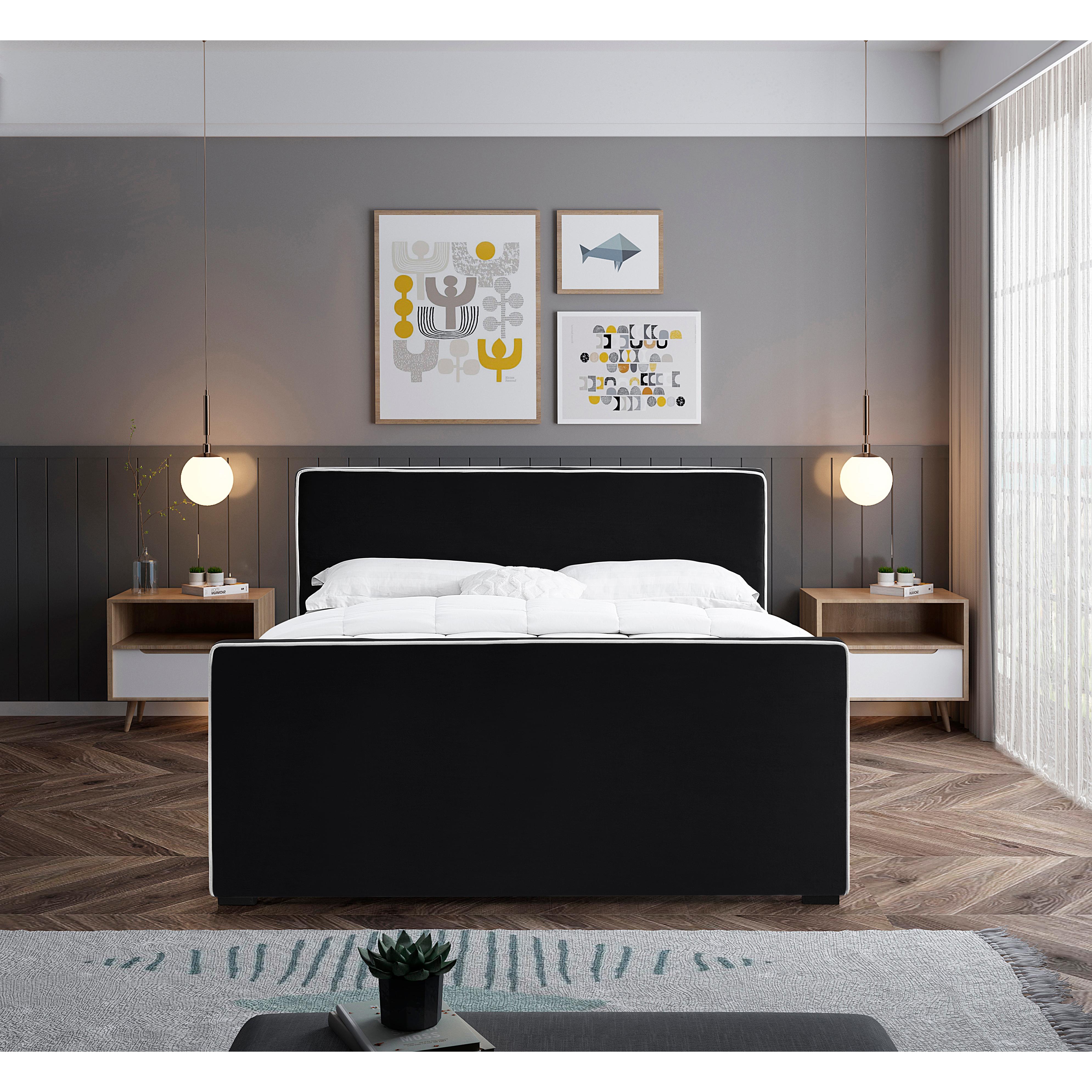 Meridian Dillard Black Velvet Queen Bed