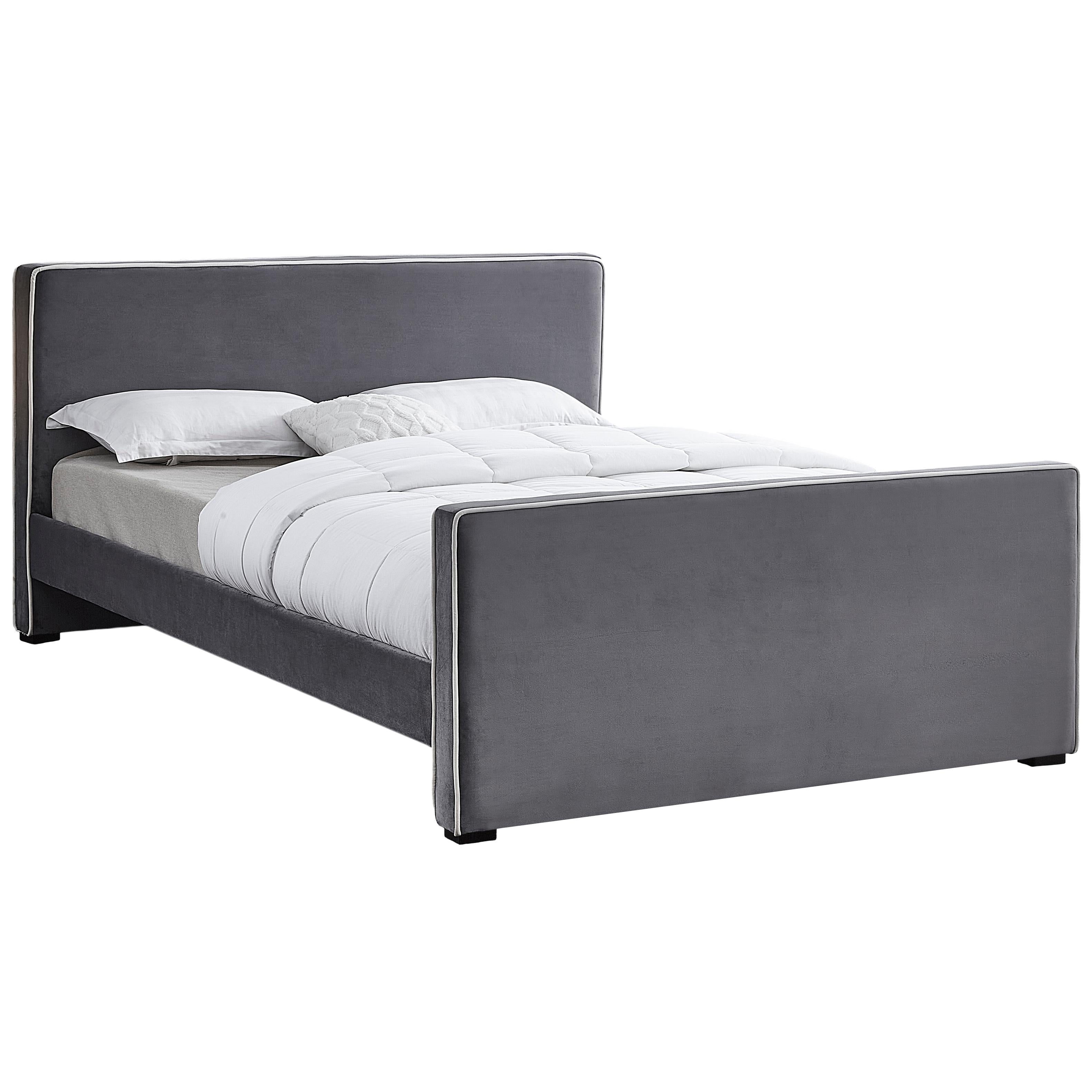Meridian Dillard Grey Velvet Queen Bed