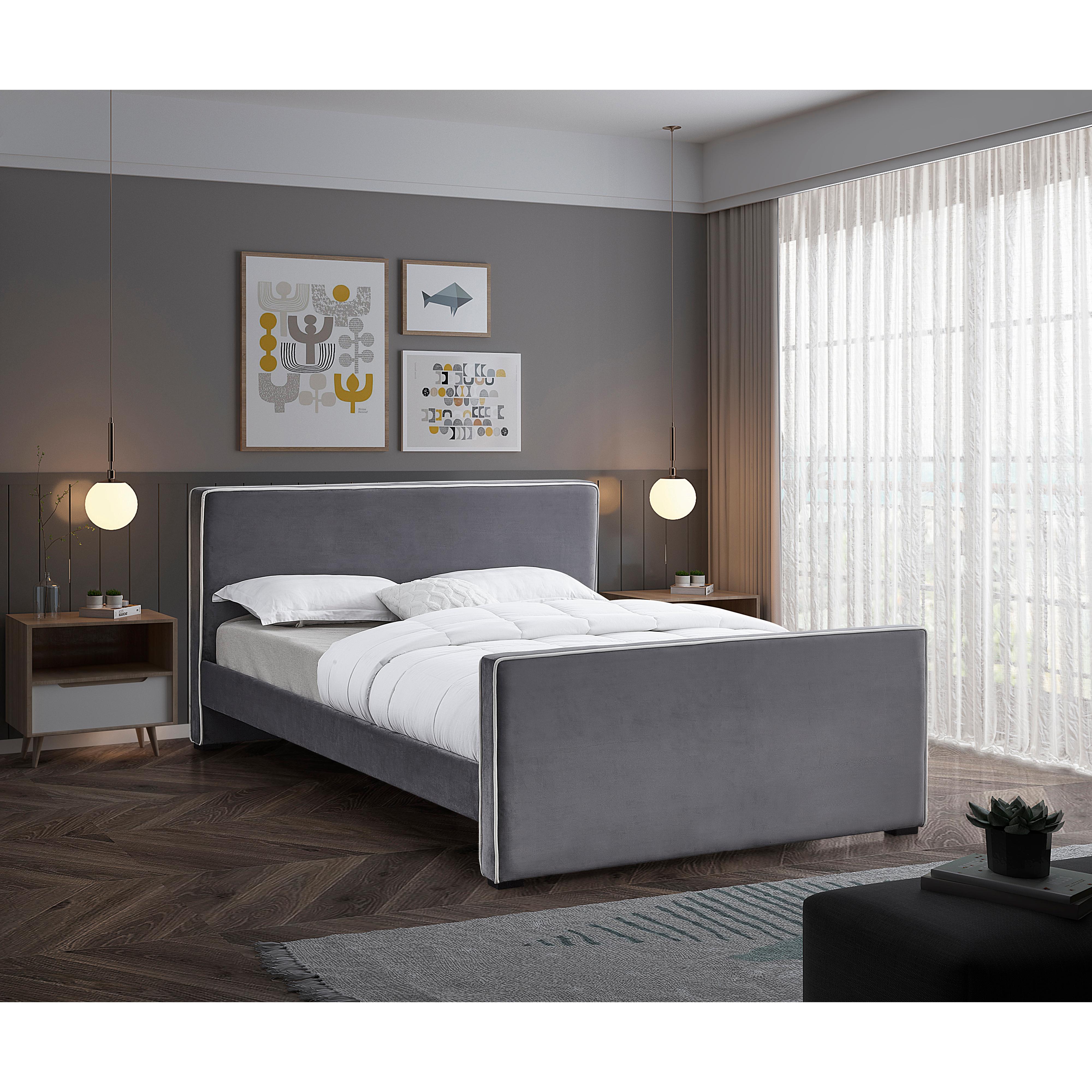 Meridian Dillard Grey Velvet Queen Bed