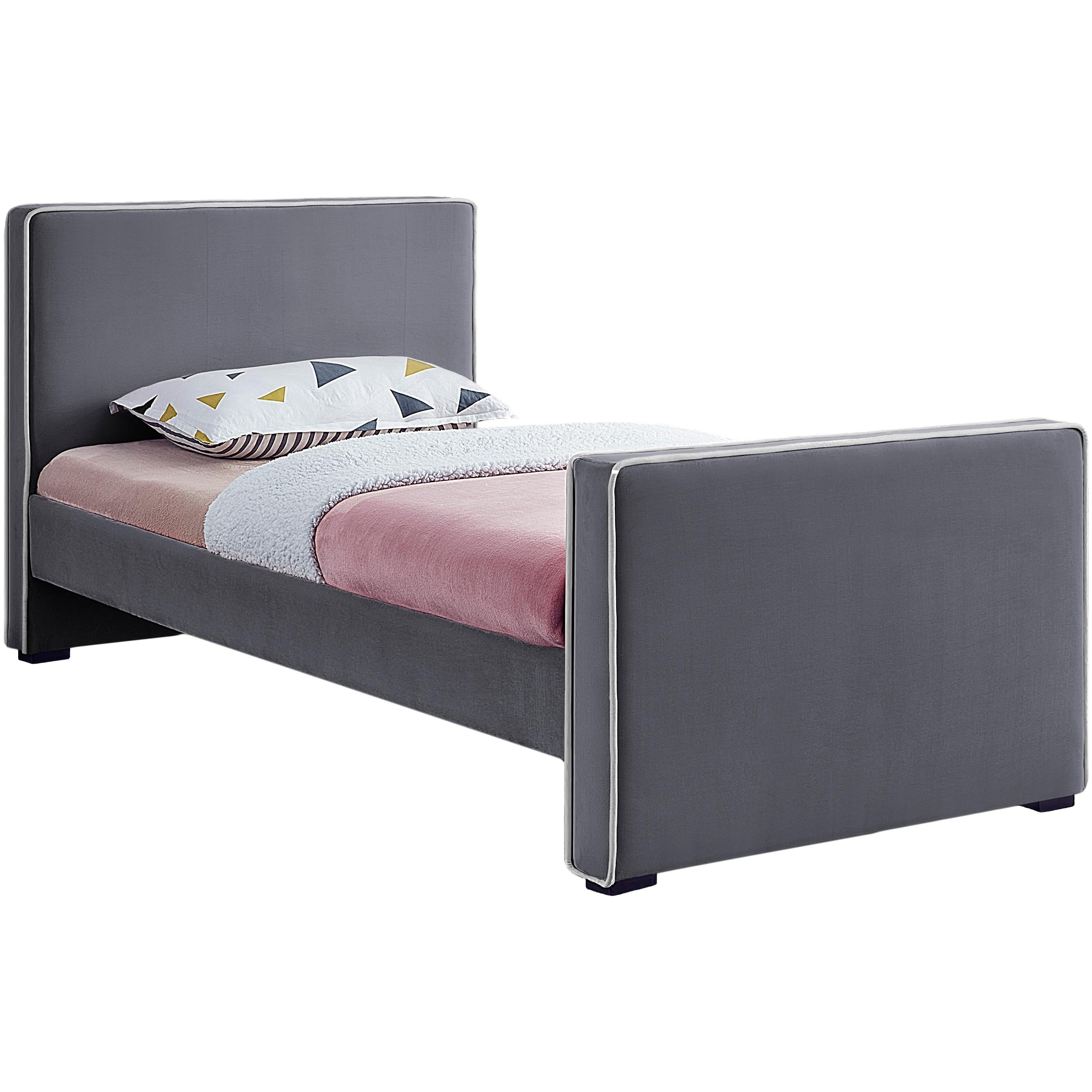 Meridian Dillard Grey Velvet Twin Bed
